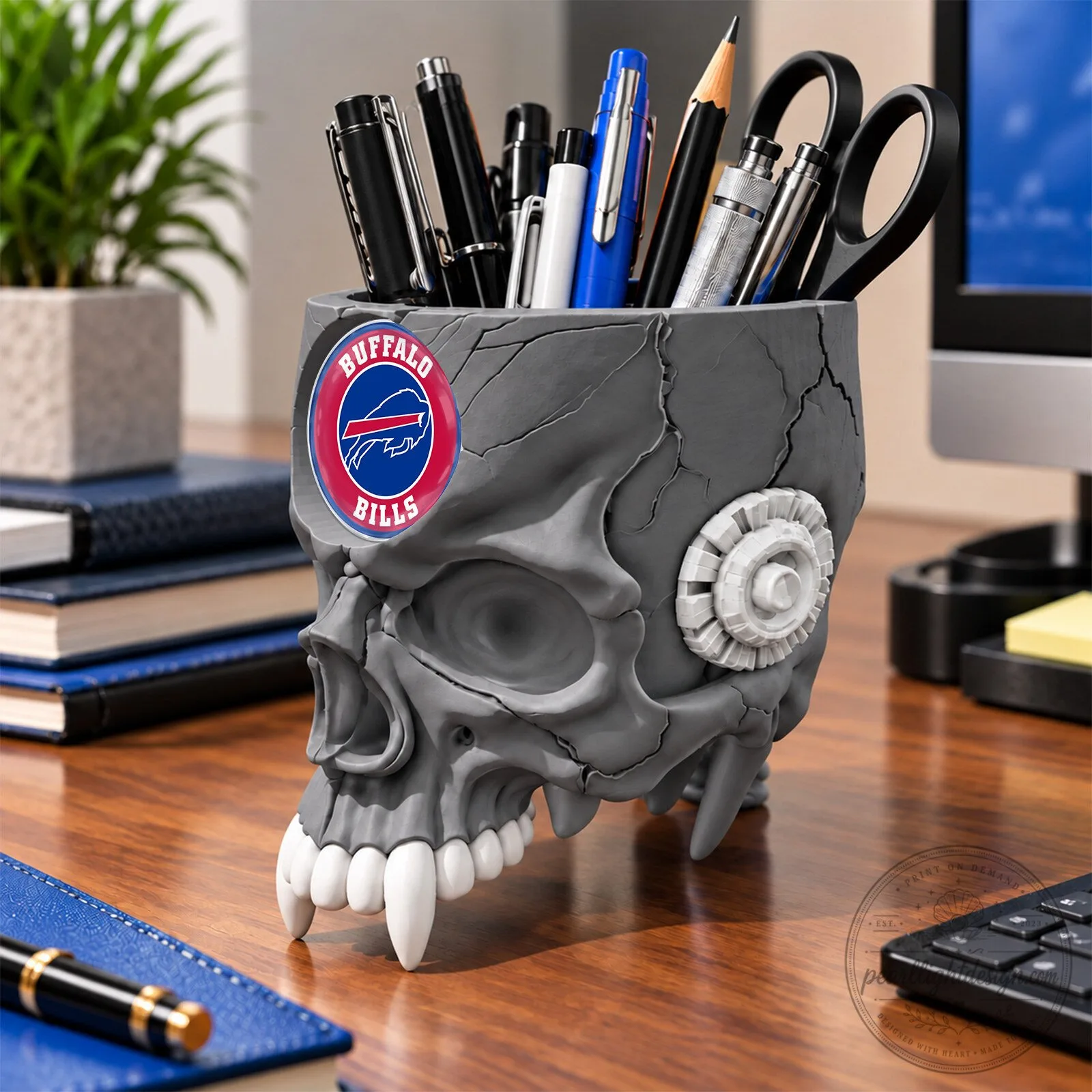 Buffalo Bills NFL Football Team Skull Pen Holder Desk Organizer 10 Buffalo Bills NFL Football Team Skull Pen Holder Desk Organizer
