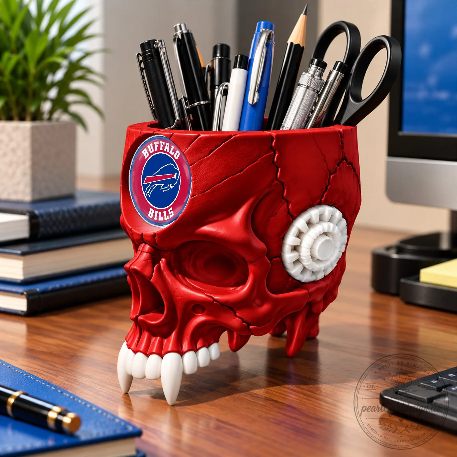 Buffalo Bills NFL Football Team Skull Pen Holder Desk Organizer 11 Buffalo Bills NFL Football Team Skull Pen Holder Desk Organizer
