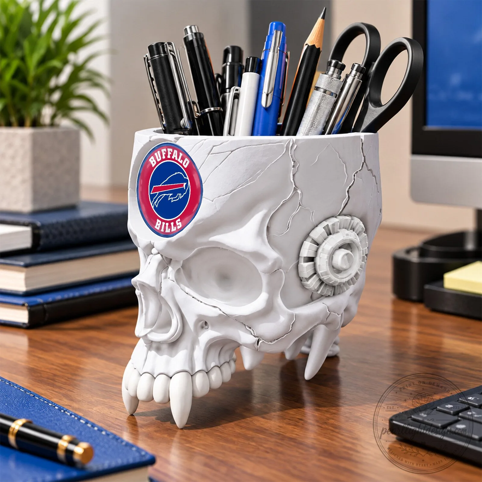 Buffalo Bills NFL Football Team Skull Pen Holder Desk Organizer 14 Buffalo Bills NFL Football Team Skull Pen Holder Desk Organizer
