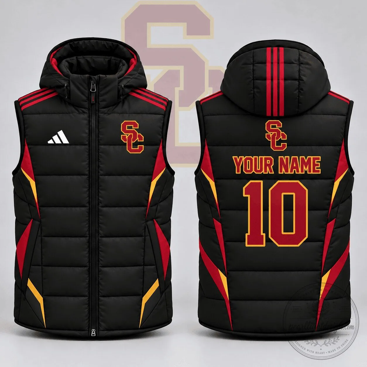 University of Southern California Trojans Football Team Custom Name Number Puffer Vest 1 University of Southern California Trojans Football Team Custom Name Number Puffer Vest