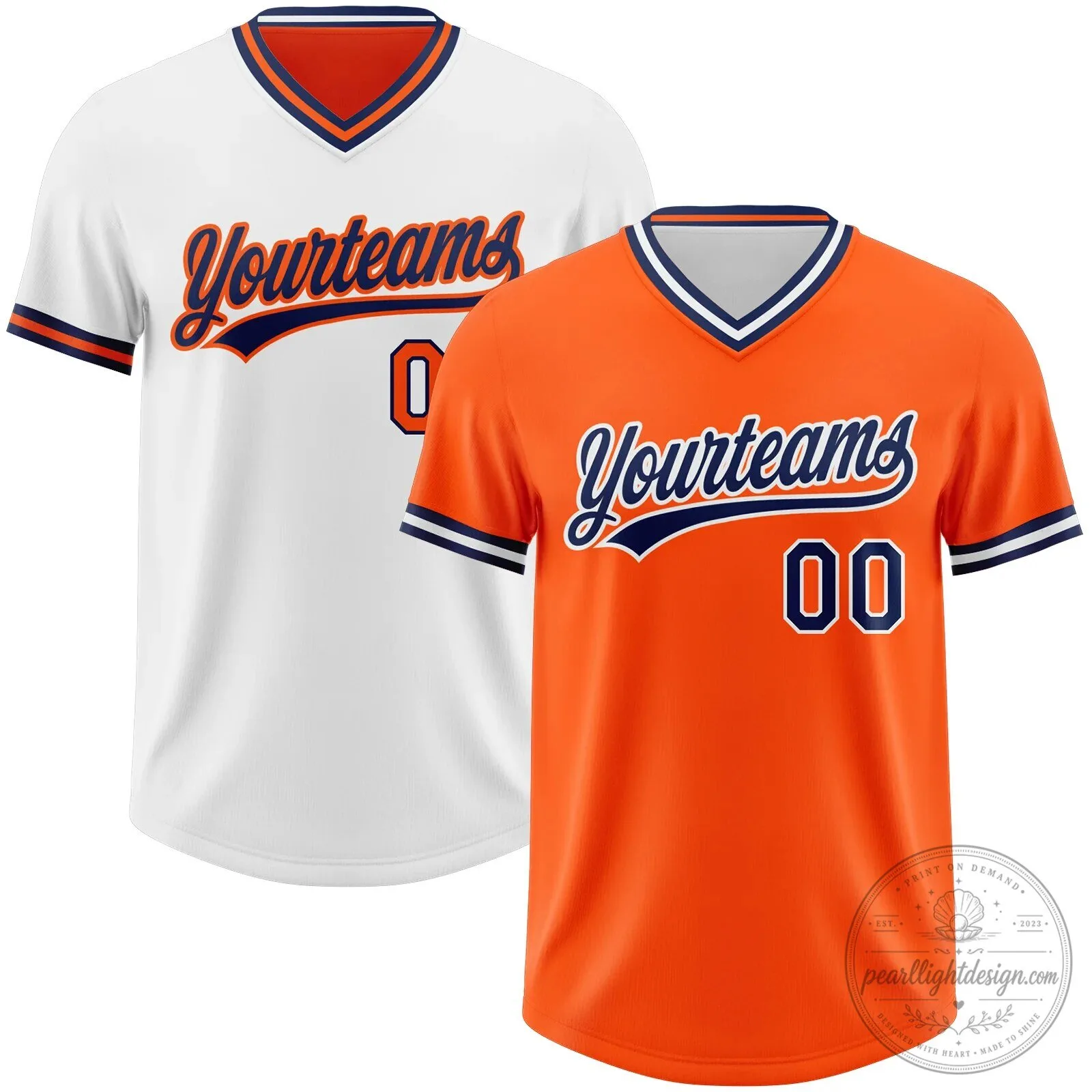 Custom Orange Navy White Reversible Pullover Baseball Jersey Shirt