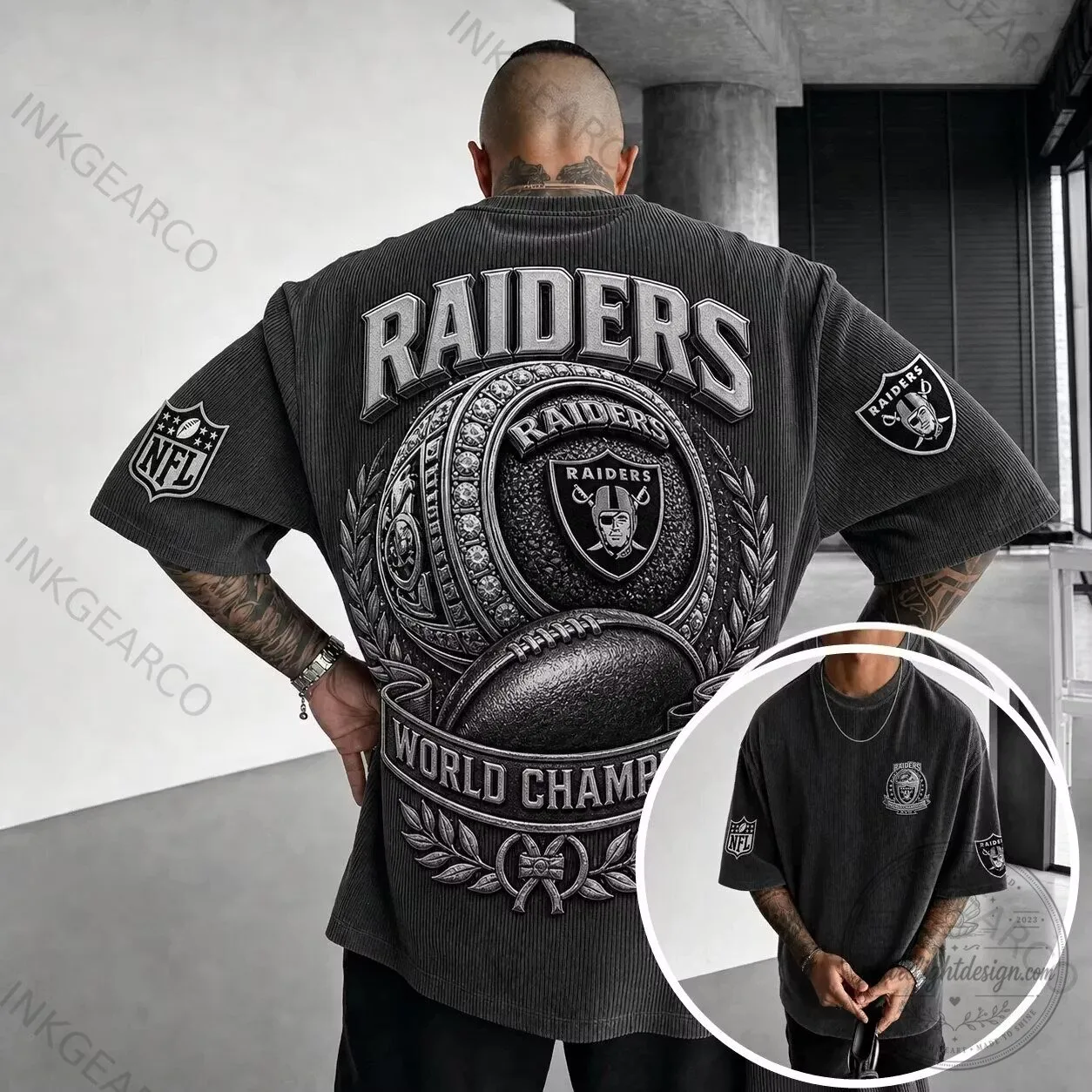 Las Vegas Raiders World Champ NFL Football Black Oversized T-Shirt 8 Las Vegas Raiders World Champ NFL Football Black Oversized T-Shirt