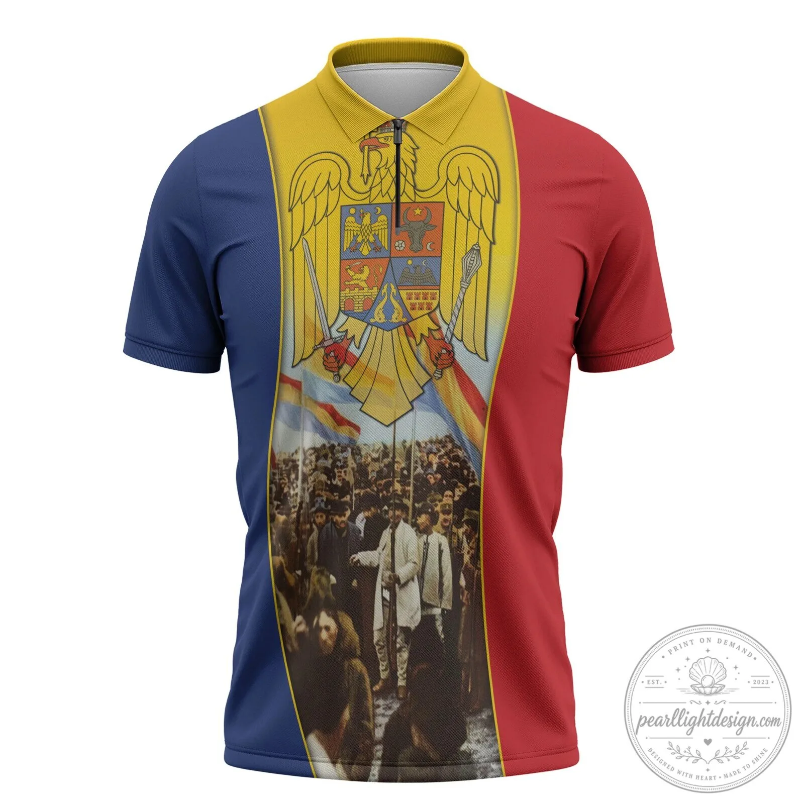 Romania Great Union Day National Assembly Celebration Zipper Polo Shirt