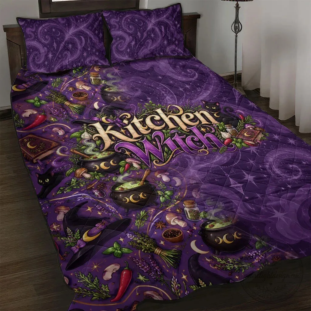 Kitchen Witch Mystical Wiccan Magic Herb Cauldron Black Cat Quilt Bed Set 6 Kitchen Witch Mystical Wiccan Magic Herb Cauldron Black Cat Quilt Bed Set