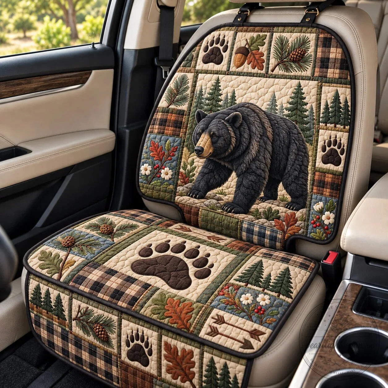 Black Bear Woodland Trail Quilted Car Seat Protector for Vehicle Interior 9 Black Bear Woodland Trail Quilted Car Seat Protector for Vehicle Interior
