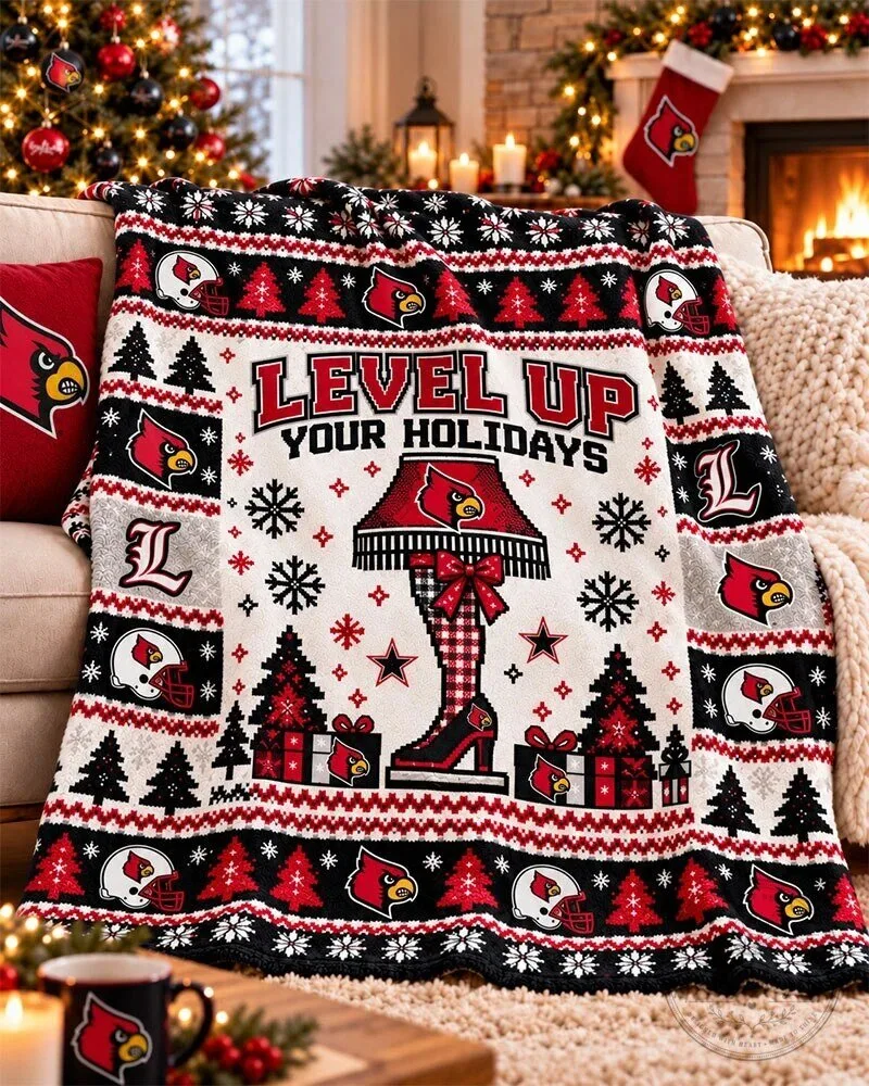 Louisville Cardinals Level Up Your Holidays Christmas Ugly Sweater Pattern Blanket