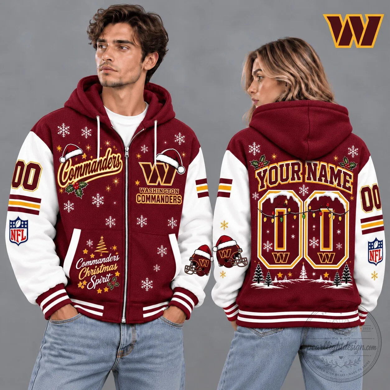 Washington Commanders Christmas Spirit Snowflake Custom Name Number Hoodie