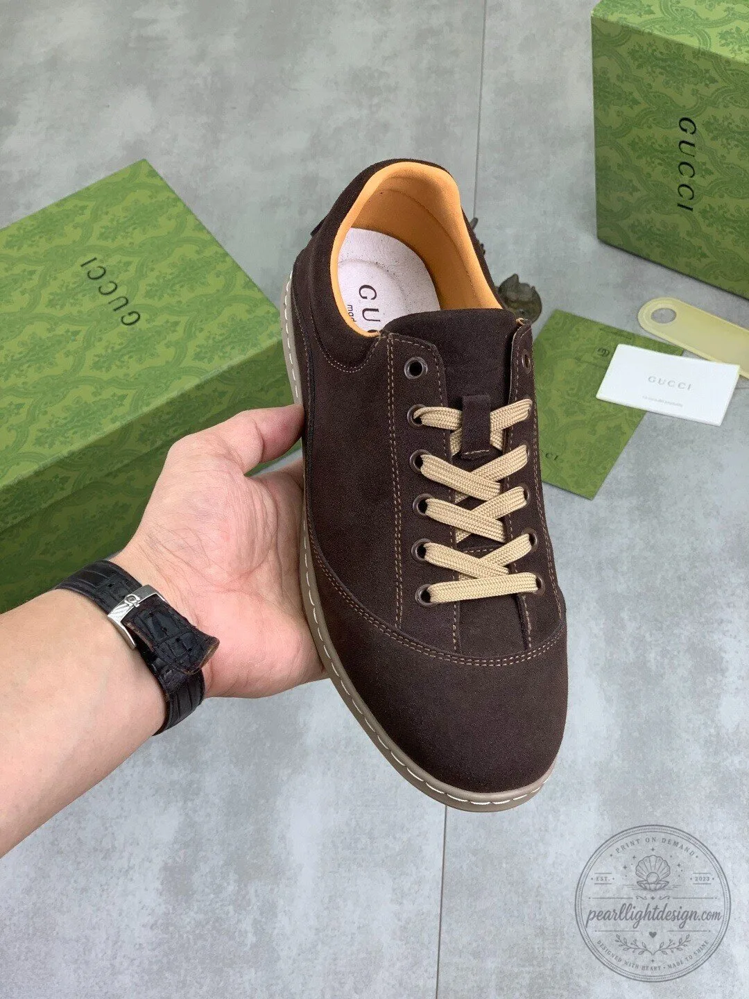 Gucci Brown Suede Lace-Up Casual Shoes for Men