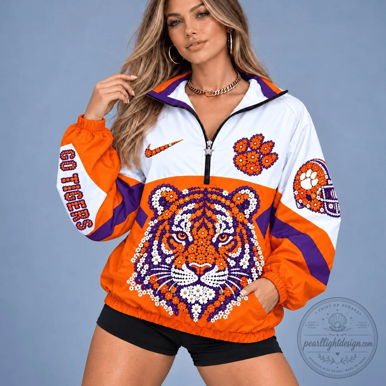 Clemson Tigers Floral Mascot Heritage Quarter-Zip Windbreaker Jacket