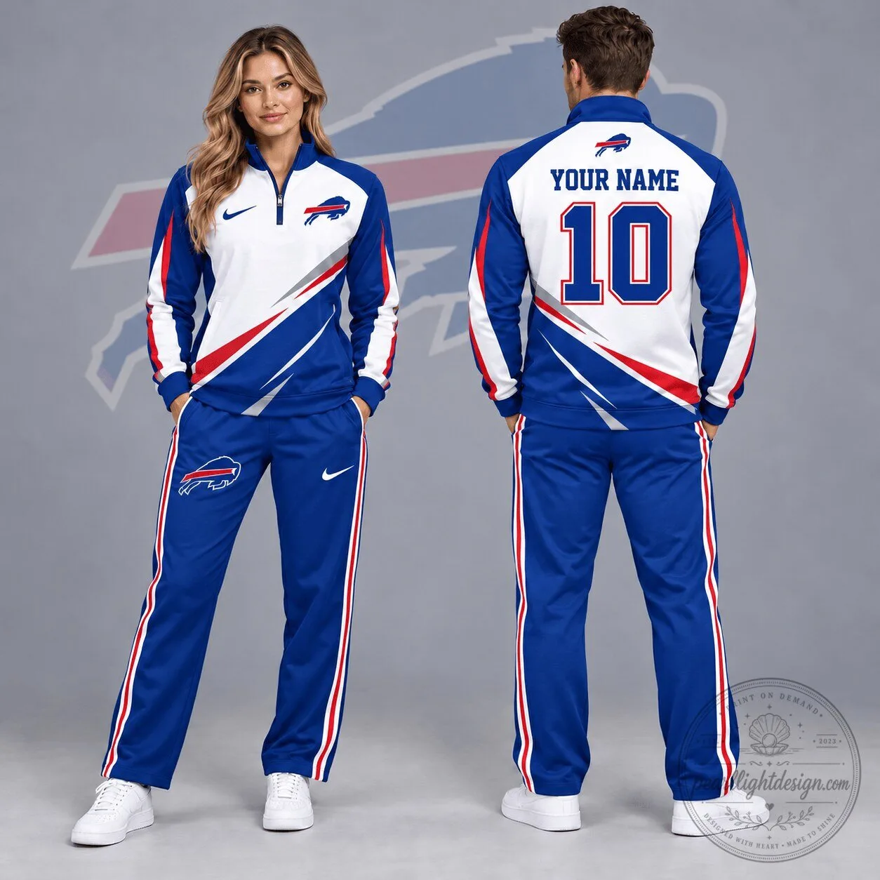 Buffalo Bills Custom Name Number Diagonal Lightning Quarter Zip Pullover Tracksuit
