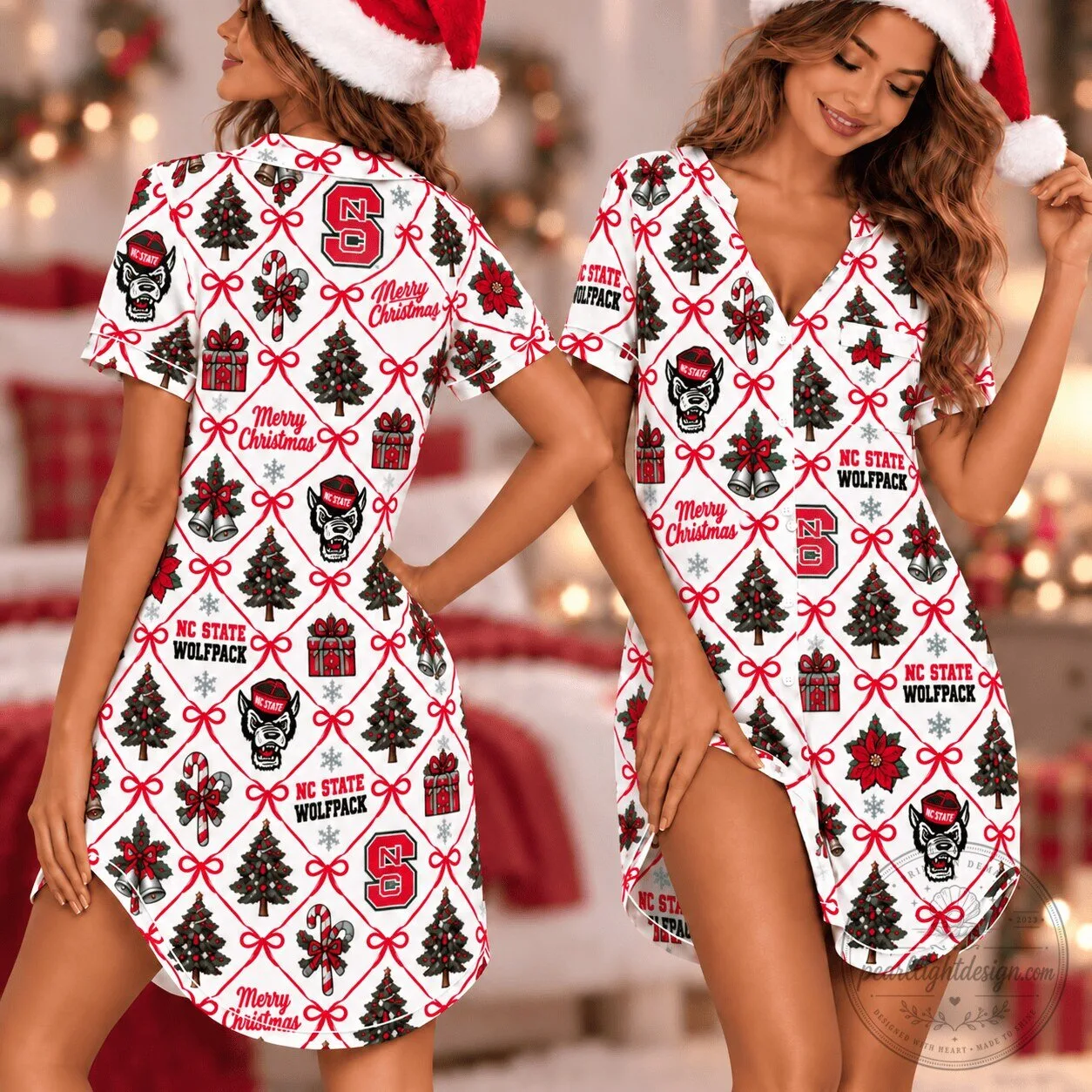 North Carolina State Wolfpack Retro Christmas Women's Nightgown Dress