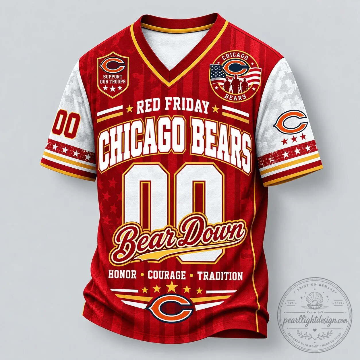 Chicago Bears Red Friday Support Our Troops Football Jersey