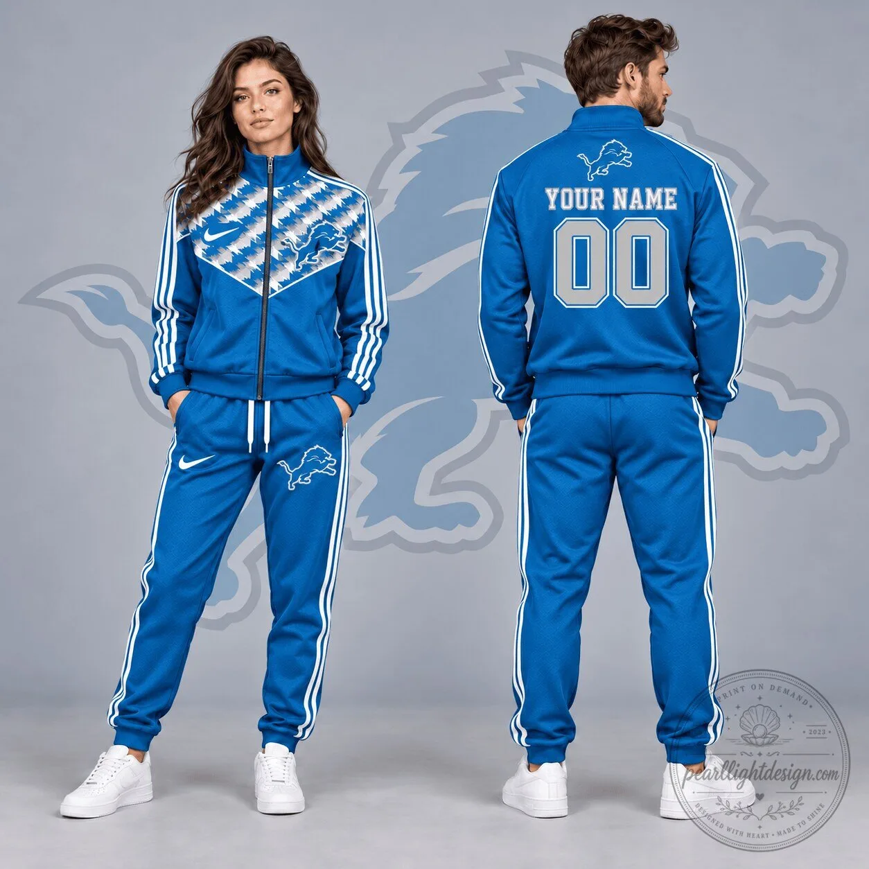 Detroit Lions Custom Name Number Blue Tracksuit Full-Zip Jacket