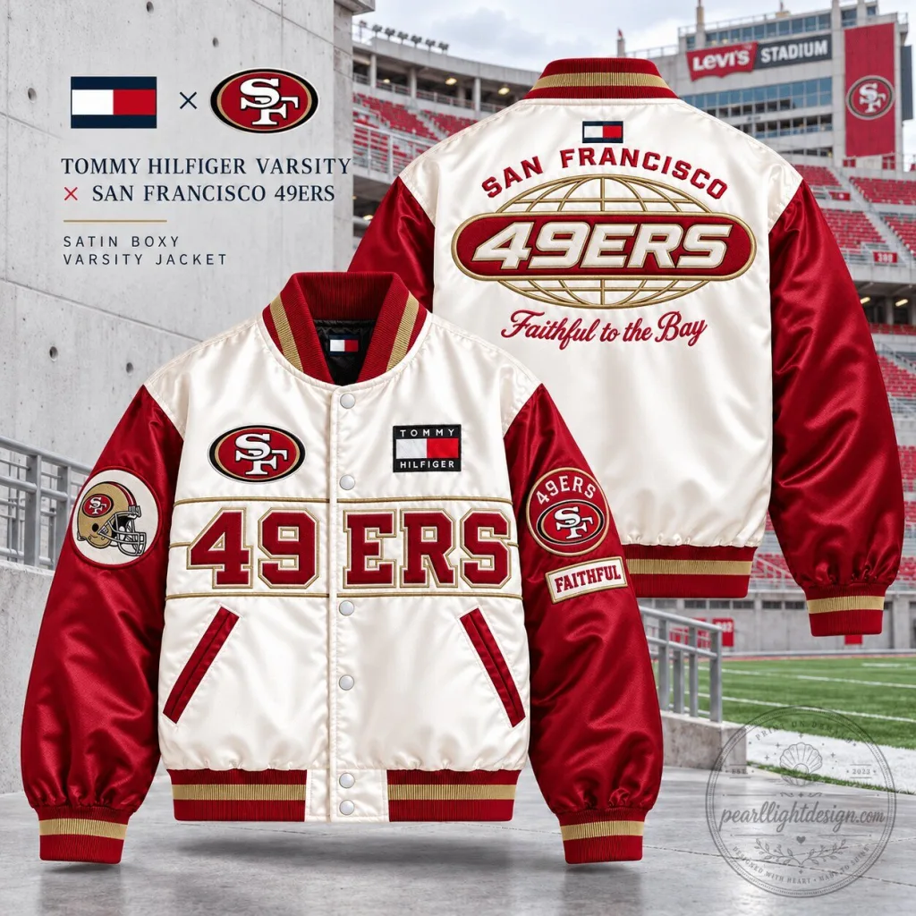 San Francisco 49ers Tommy Hilfiger Varsity Jacket Faithful to the Bay 46 San Francisco 49ers Tommy Hilfiger Varsity Jacket Faithful to the Bay