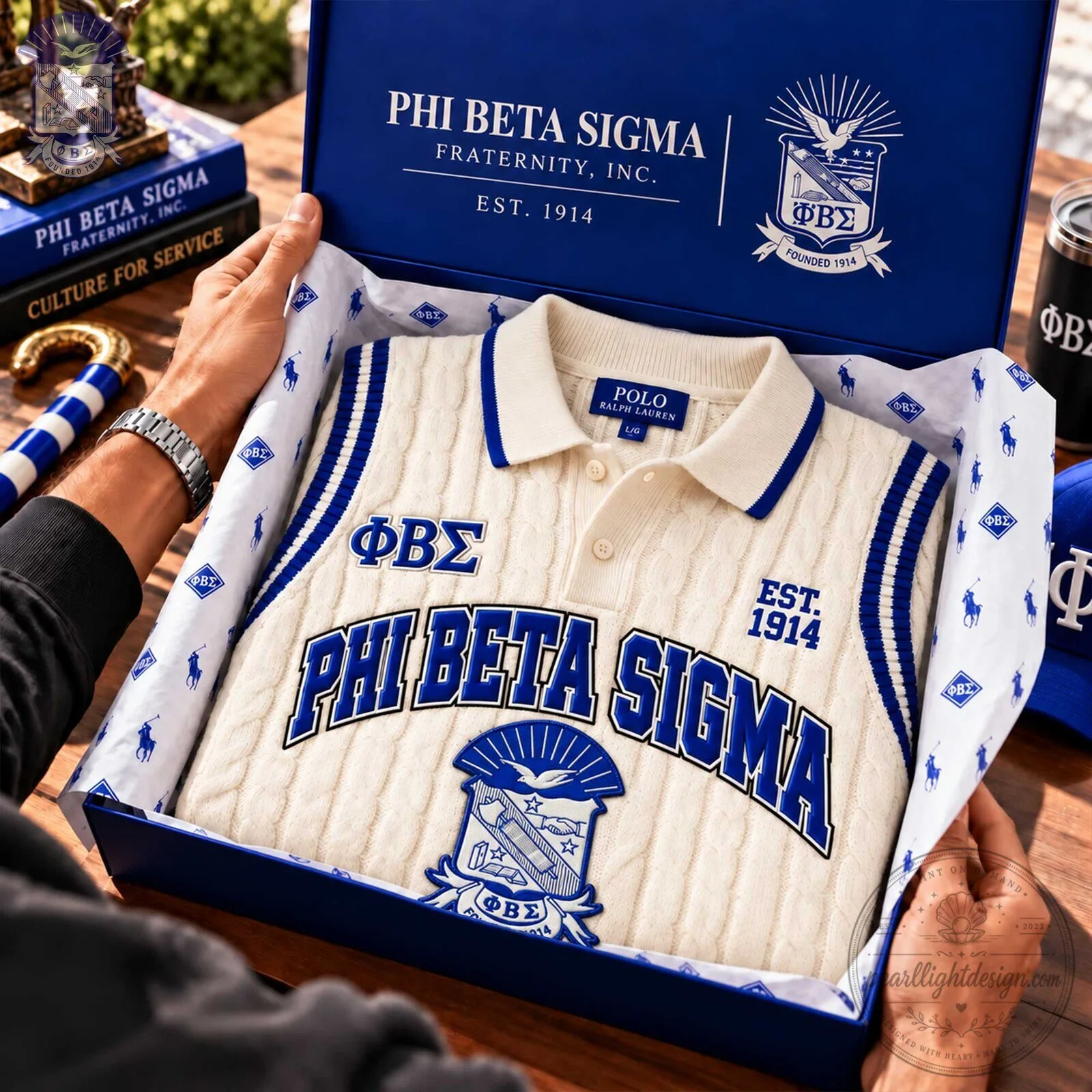 Phi Beta Sigma Fraternity Est 1914 Cable Knit Polo Shirt