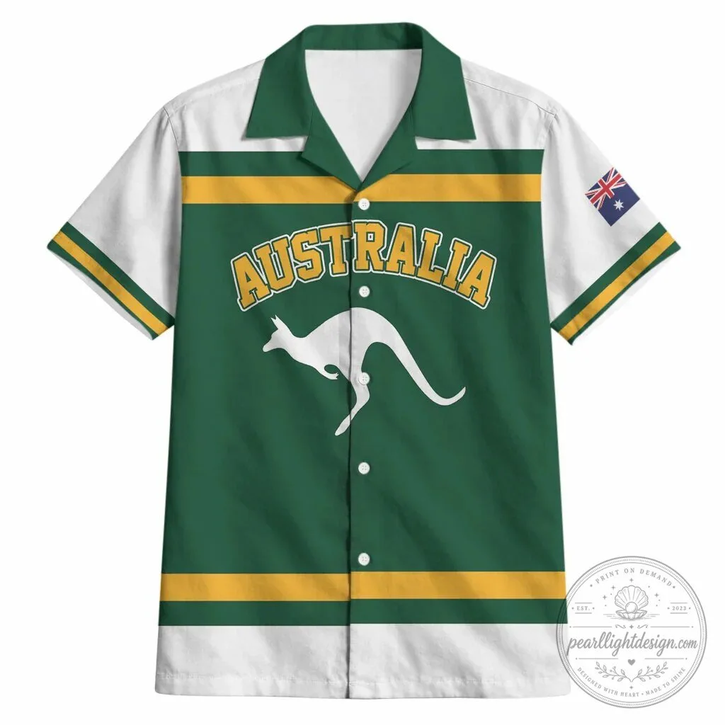 Australia National Team Green and Gold Kangaroo Hawaiian Shirt