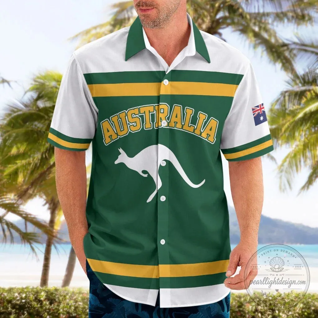 Australia National Team Green and Gold Kangaroo Hawaiian Shirt 12 Australia National Team Green and Gold Kangaroo Hawaiian Shirt