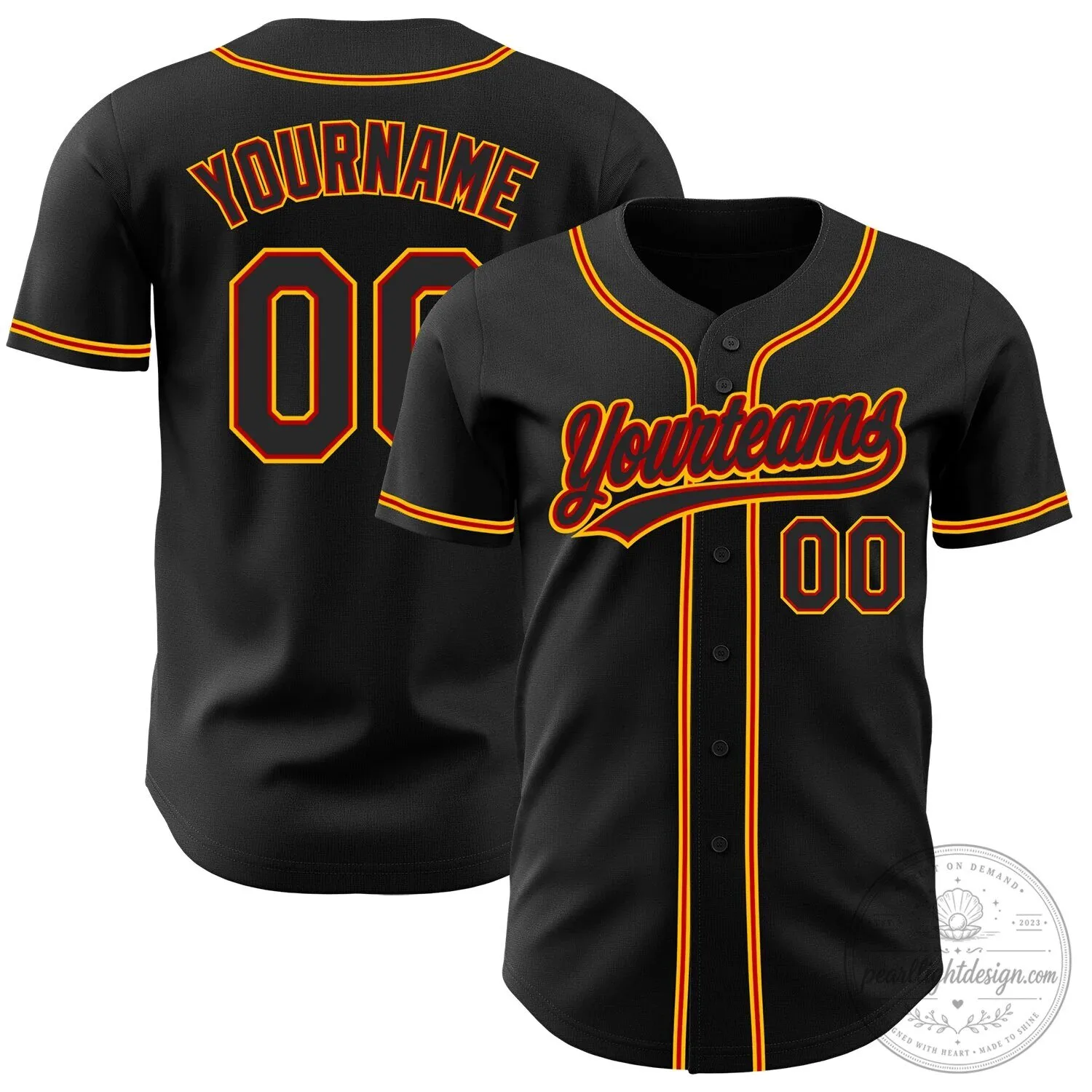 Custom Black Red Gold Authentic Baseball Jersey with Personalized Name and Number