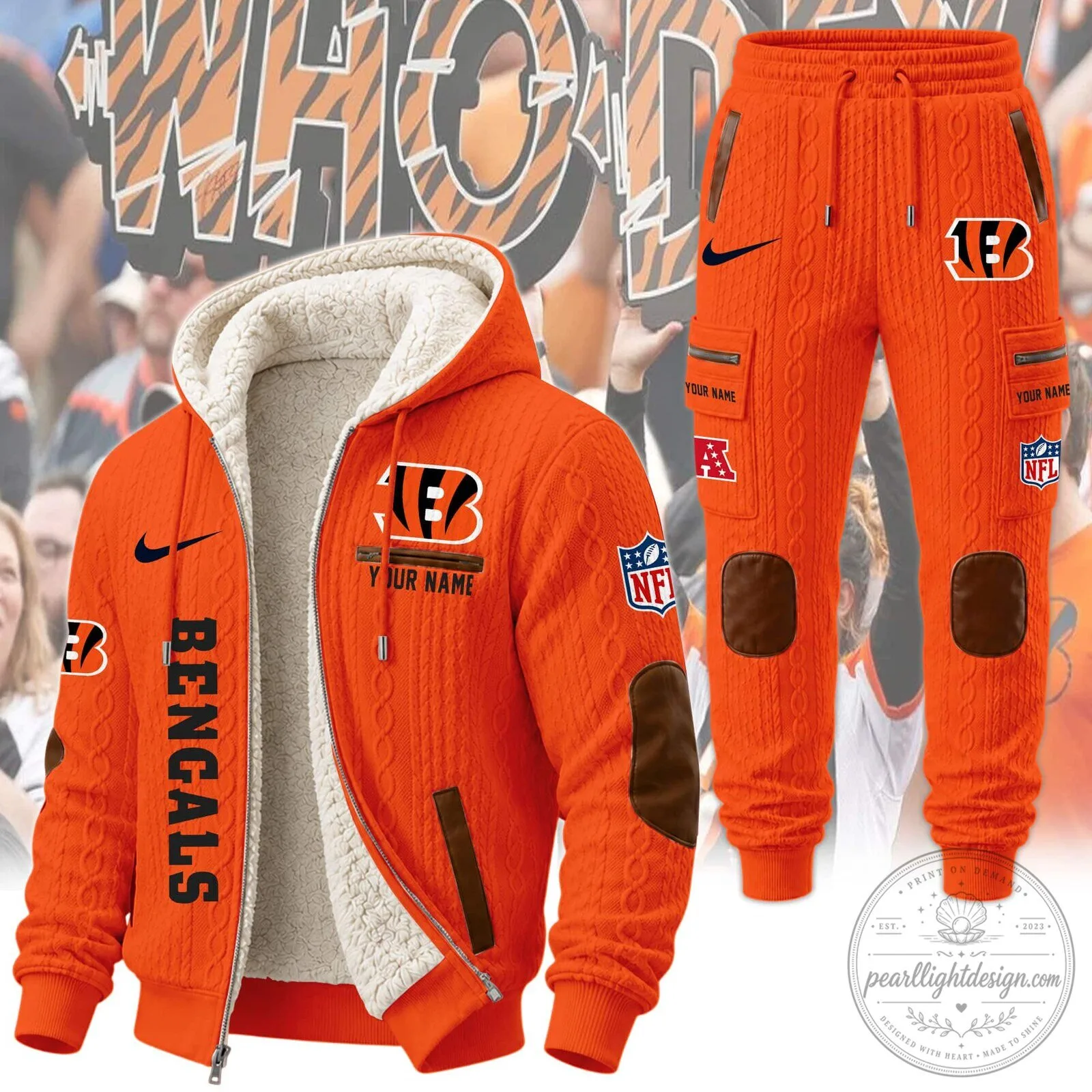 Cincinnati Bengals Sherpa Hooded Jacket and Pants Set for Football Fans