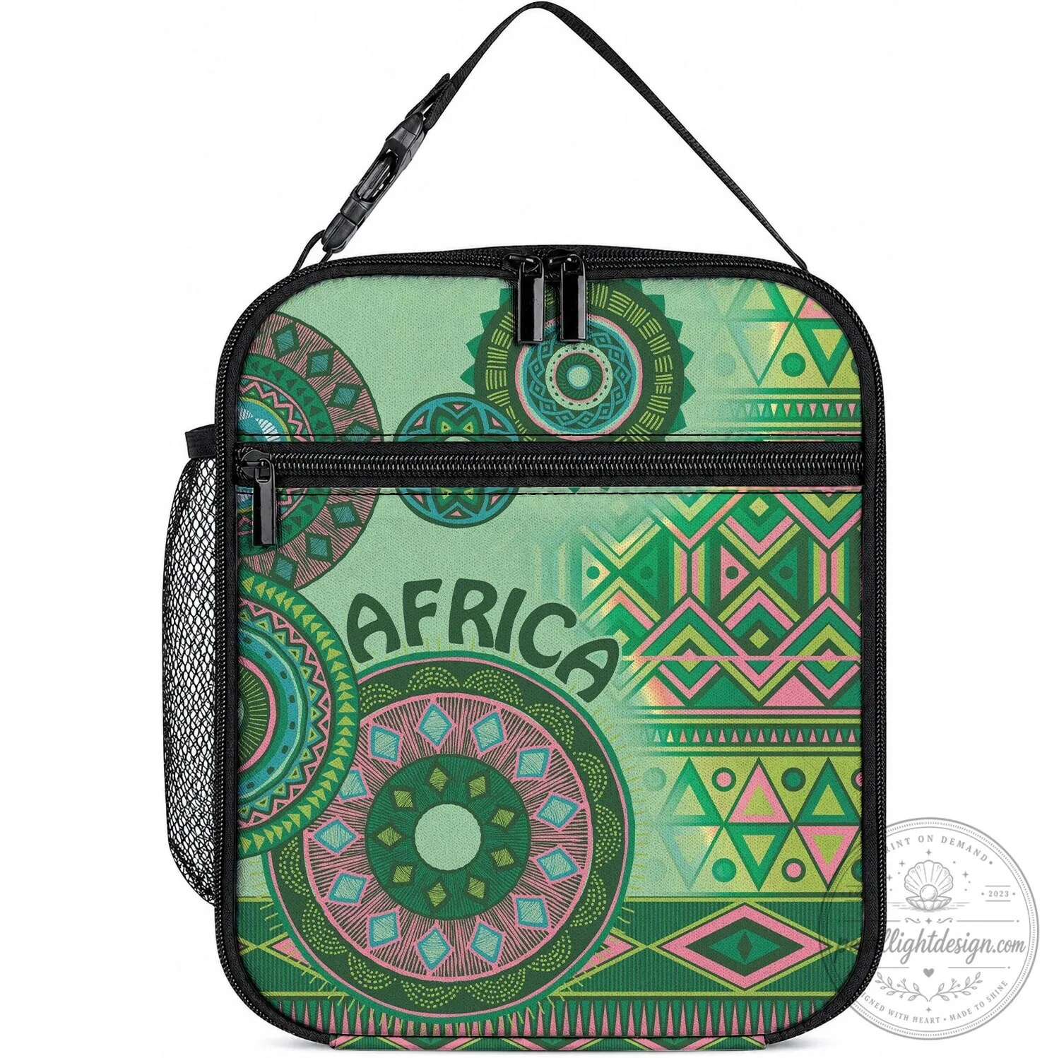 Africa Tribal Traditional Pattern Insulated Lunch Bag with Green Motif 8 Africa Tribal Traditional Pattern Insulated Lunch Bag with Green Motif
