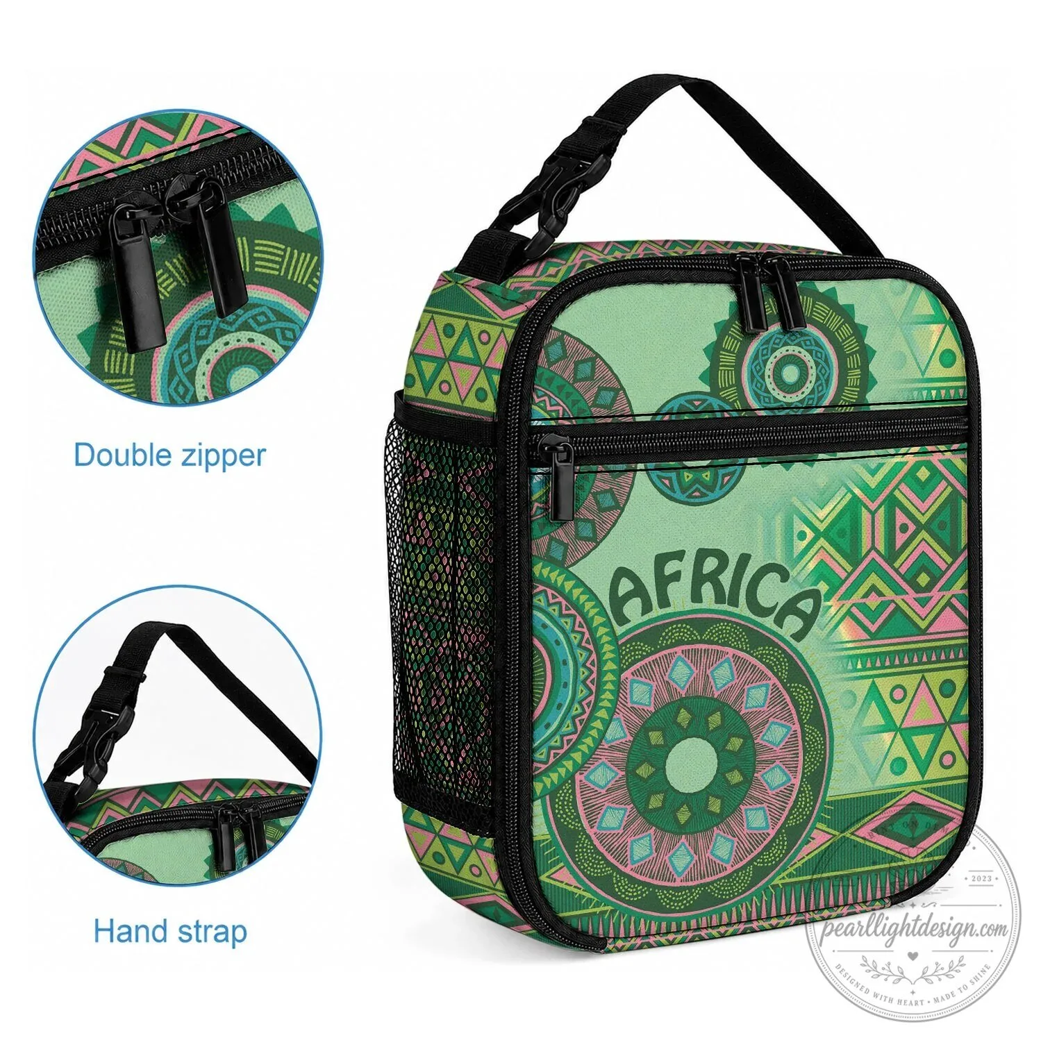 Africa Tribal Traditional Pattern Insulated Lunch Bag with Green Motif 8 Africa Tribal Traditional Pattern Insulated Lunch Bag with Green Motif
