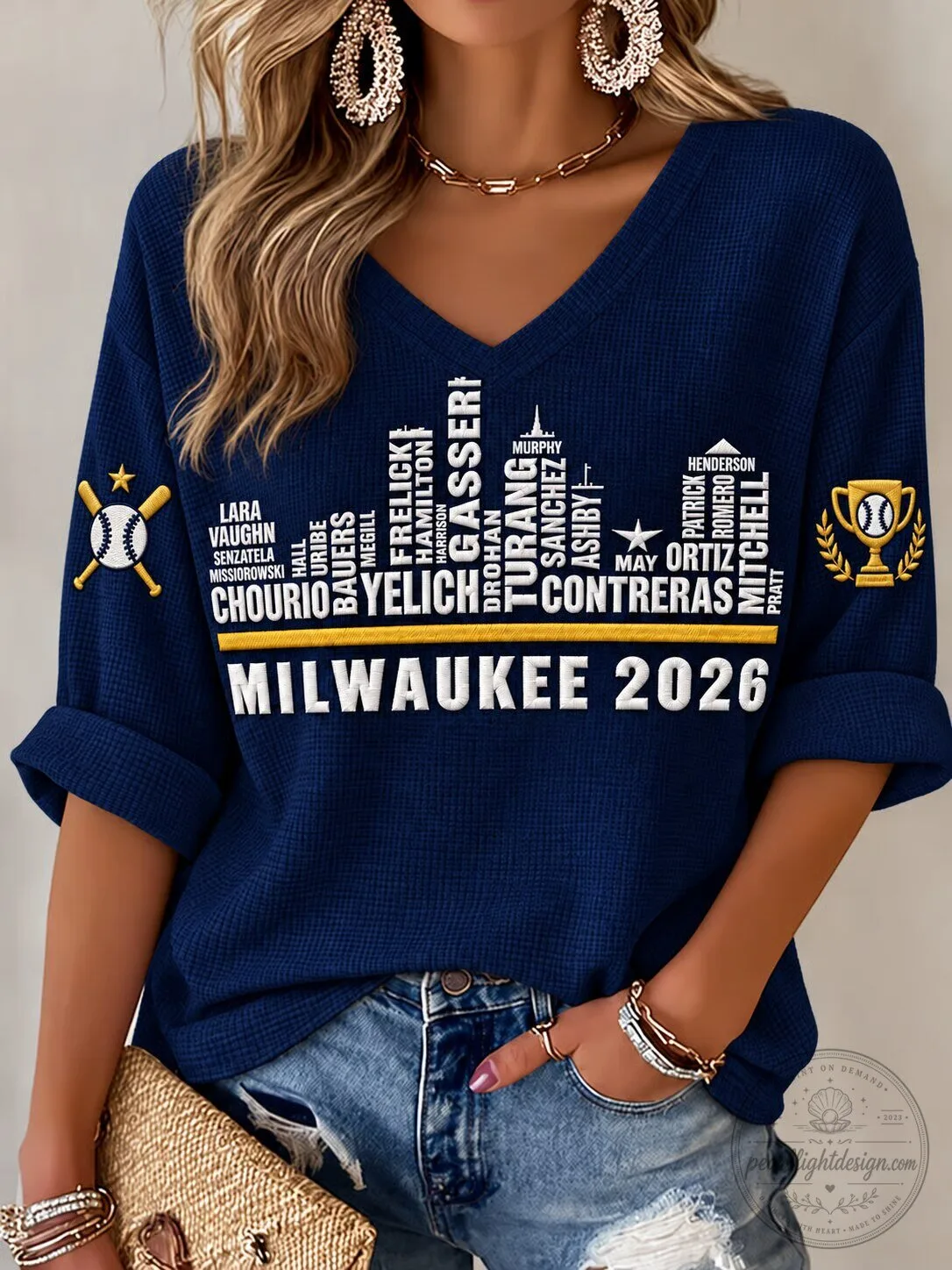 Milwaukee Brewers Baseball Team Roster City Skyline Women's T-Shirt 1 Milwaukee Brewers Baseball Team Roster City Skyline Women's T-Shirt