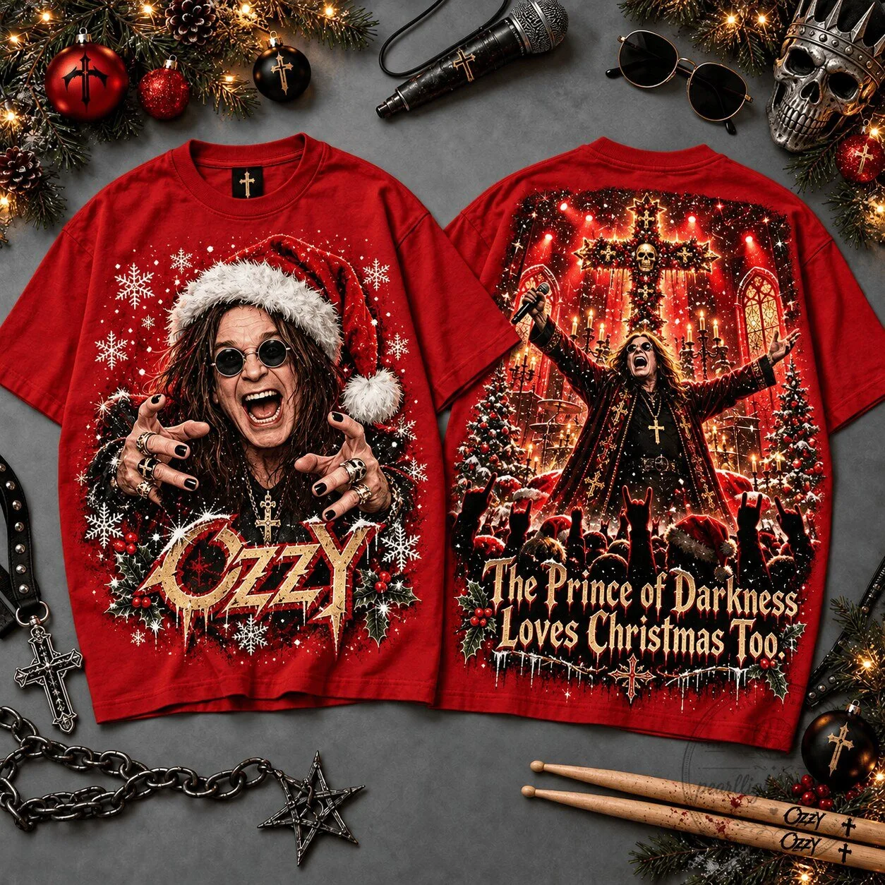 Ozzy Osbourne The Prince of Darkness Loves Christmas Too T-Shirt 2 Ozzy Osbourne The Prince of Darkness Loves Christmas Too T-Shirt