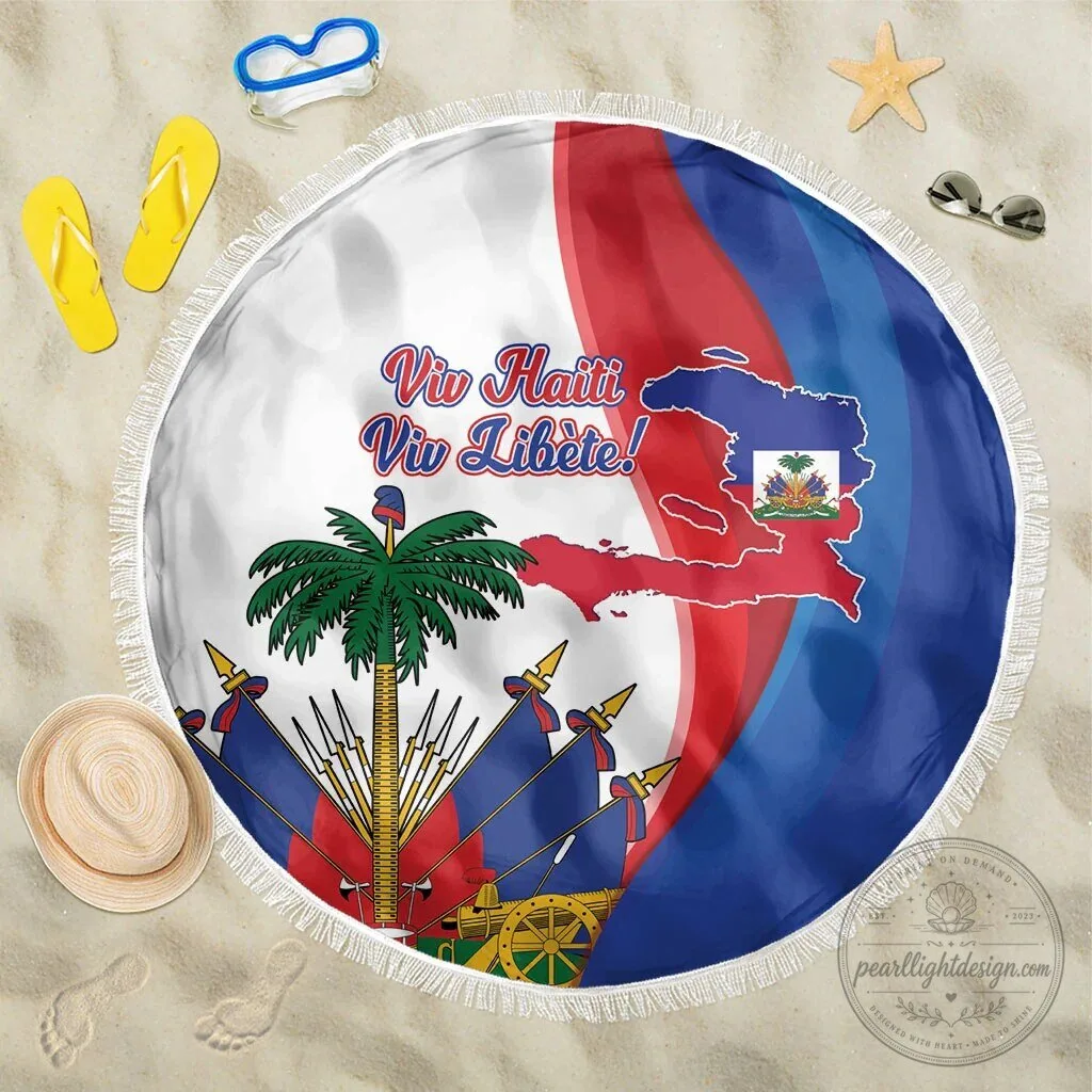 Haiti Independence Day Viv Haiti Viv Libete Round Beach Blanket 2 Haiti Independence Day Viv Haiti Viv Libete Round Beach Blanket