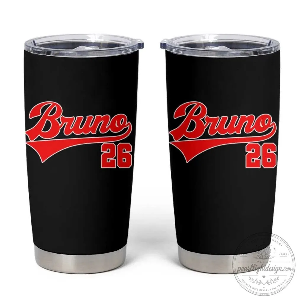 Bruno Name 26 Red Script Athletic Number Insulated Tumbler Cup 2 Bruno Name 26 Red Script Athletic Number Insulated Tumbler Cup