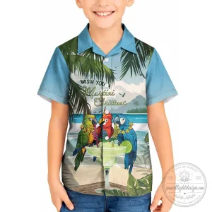 Wish You A Martini Christmas Parrot Hawaiian Shirt for Kids