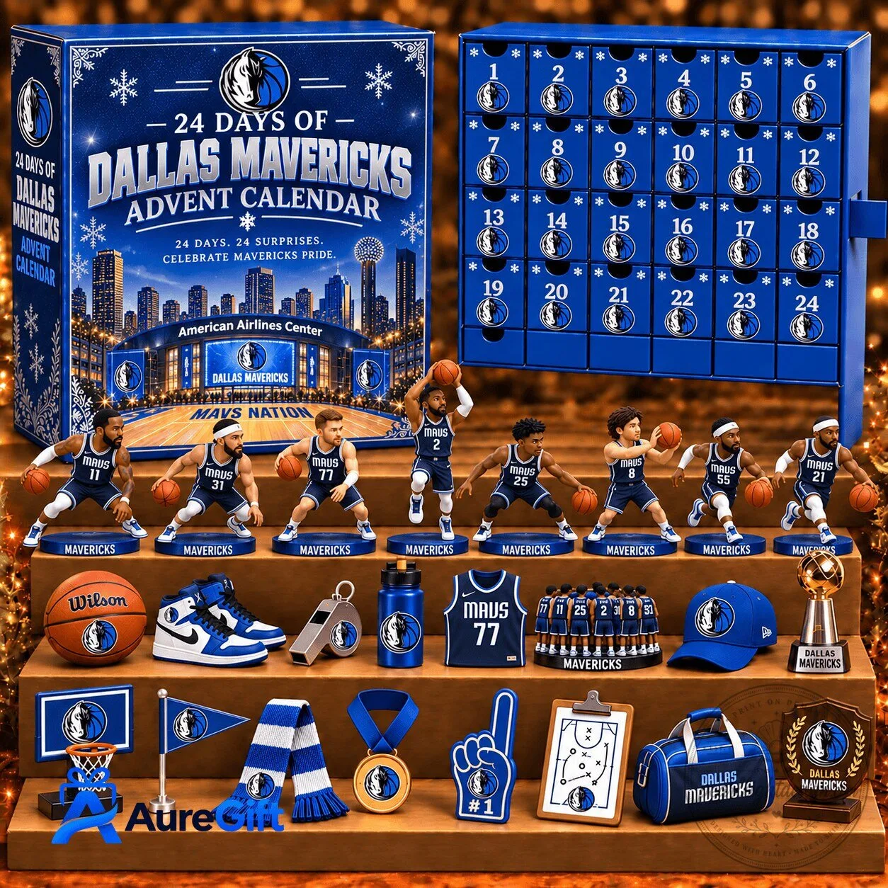 Dallas Mavericks NBA 24 Days of Basketball Advent Calendar with Collectible Figurines 2D