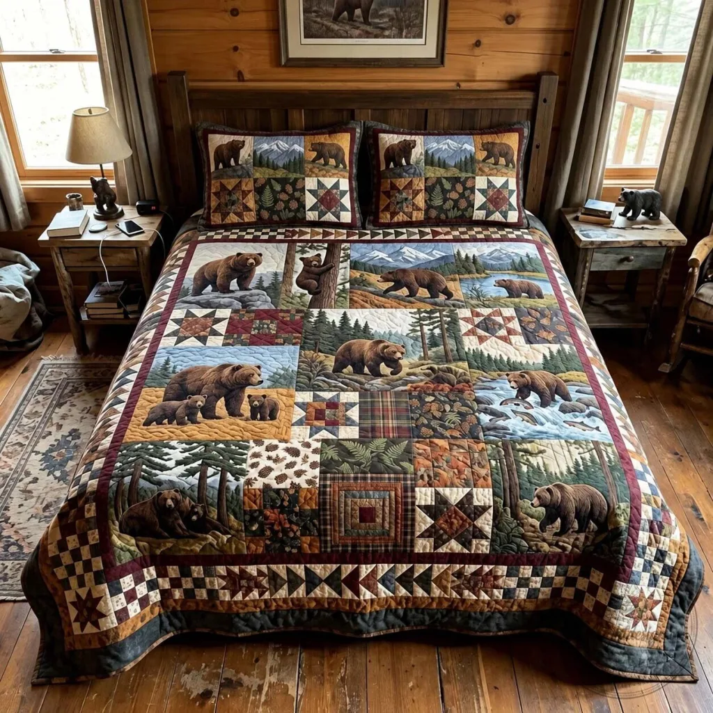 Rustic Bear Mountain Patchwork Quilted Bedding Set Rustic Bear Mountain Patchwork Quilted Bedding Set