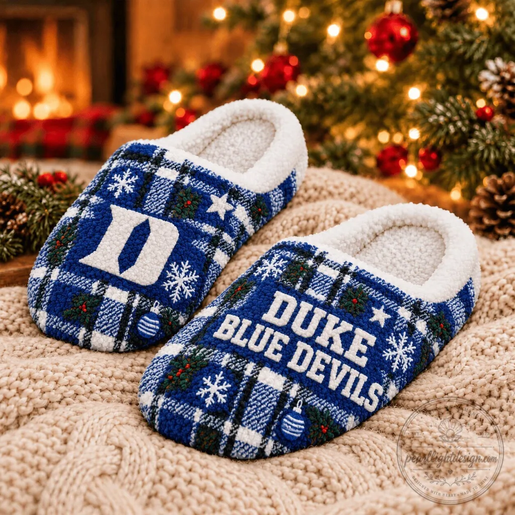 Duke Blue Devils Christmas Plaid Snowflake House Slippers Duke Blue Devils Christmas Plaid Snowflake House Slippers