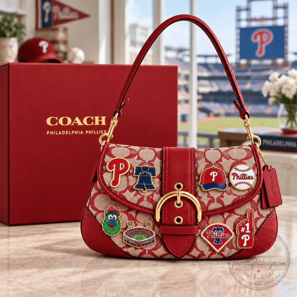 Philadelphia Phillies Coach Signature Pattern Red Shoulder Bag with Charms