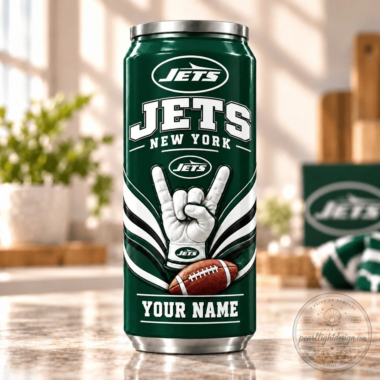New York Jets NFL Football Hand Sign Personalized Can Shaped Tumbler 5 New York Jets NFL Football Hand Sign Personalized Can Shaped Tumbler
