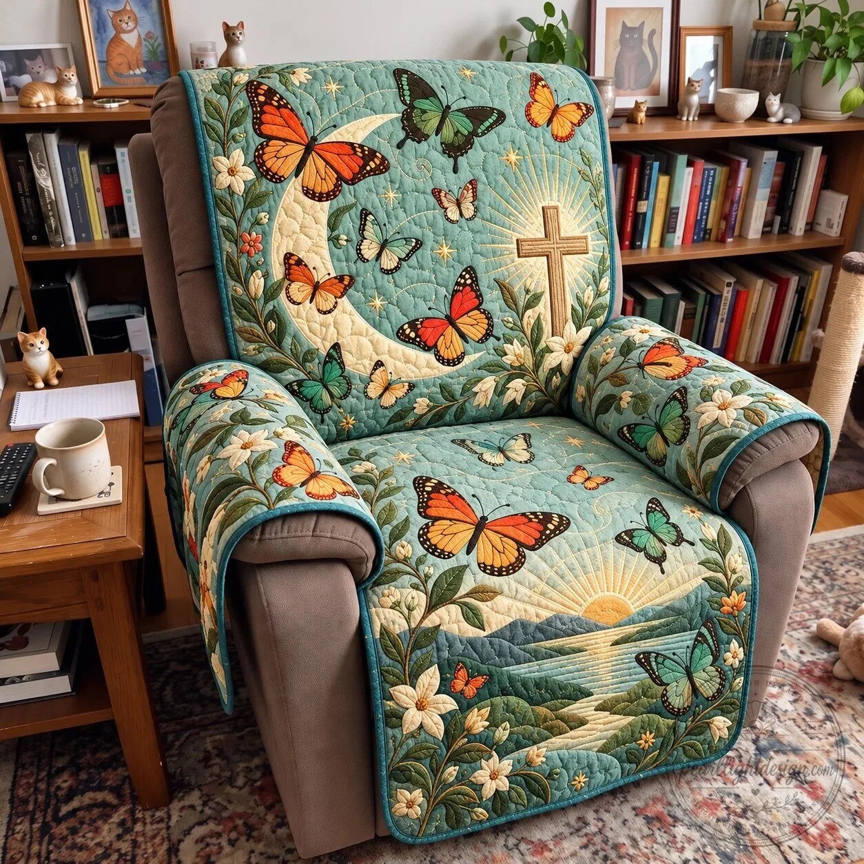 Christian Butterfly Sunrise Quilted Recliner Chair Cover 5 Christian Butterfly Sunrise Quilted Recliner Chair Cover