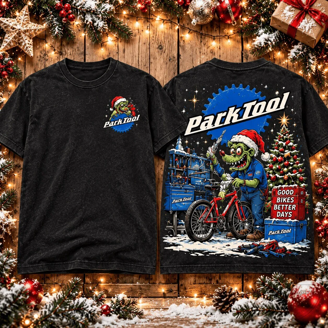 Park Tool Rat Fink Christmas Bicycle Mechanic Workshop T-Shirt 6 Park Tool Rat Fink Christmas Bicycle Mechanic Workshop T-Shirt
