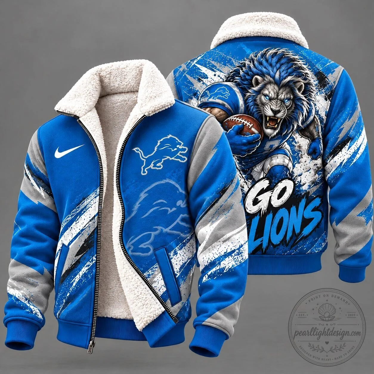 Detroit Lions NFL Football Team Sherpa Lined Fleece Jacket 2 Detroit Lions NFL Football Team Sherpa Lined Fleece Jacket
