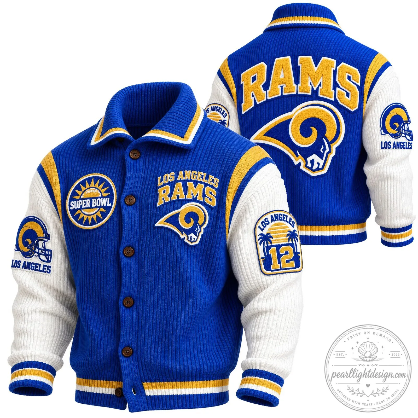 Los Angeles Rams Super Bowl Knit Cardigan Jacket 5 Los Angeles Rams Super Bowl Knit Cardigan Jacket
