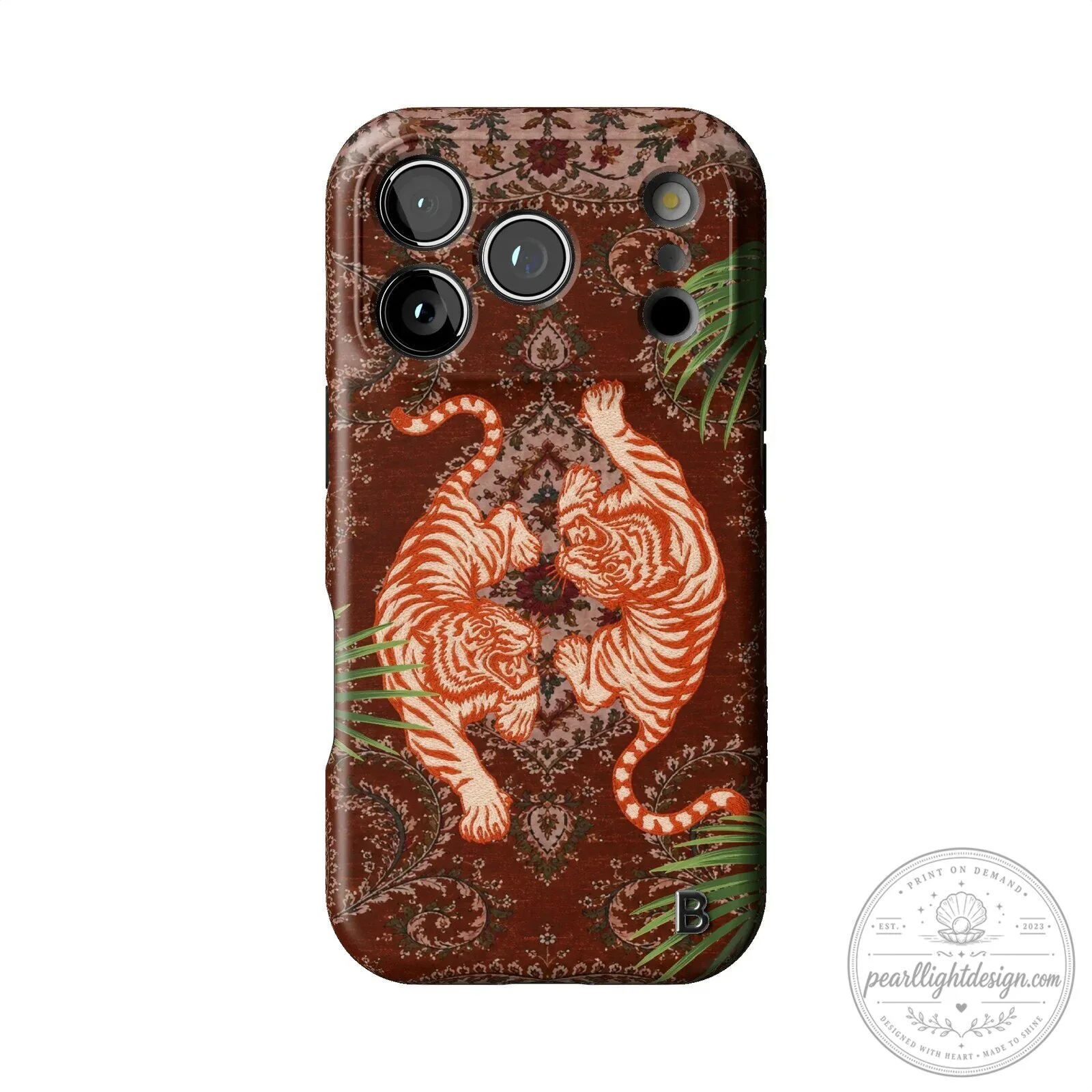 Twin Prowl Statement Tiger and Palm Leaves Pattern iPhone Case