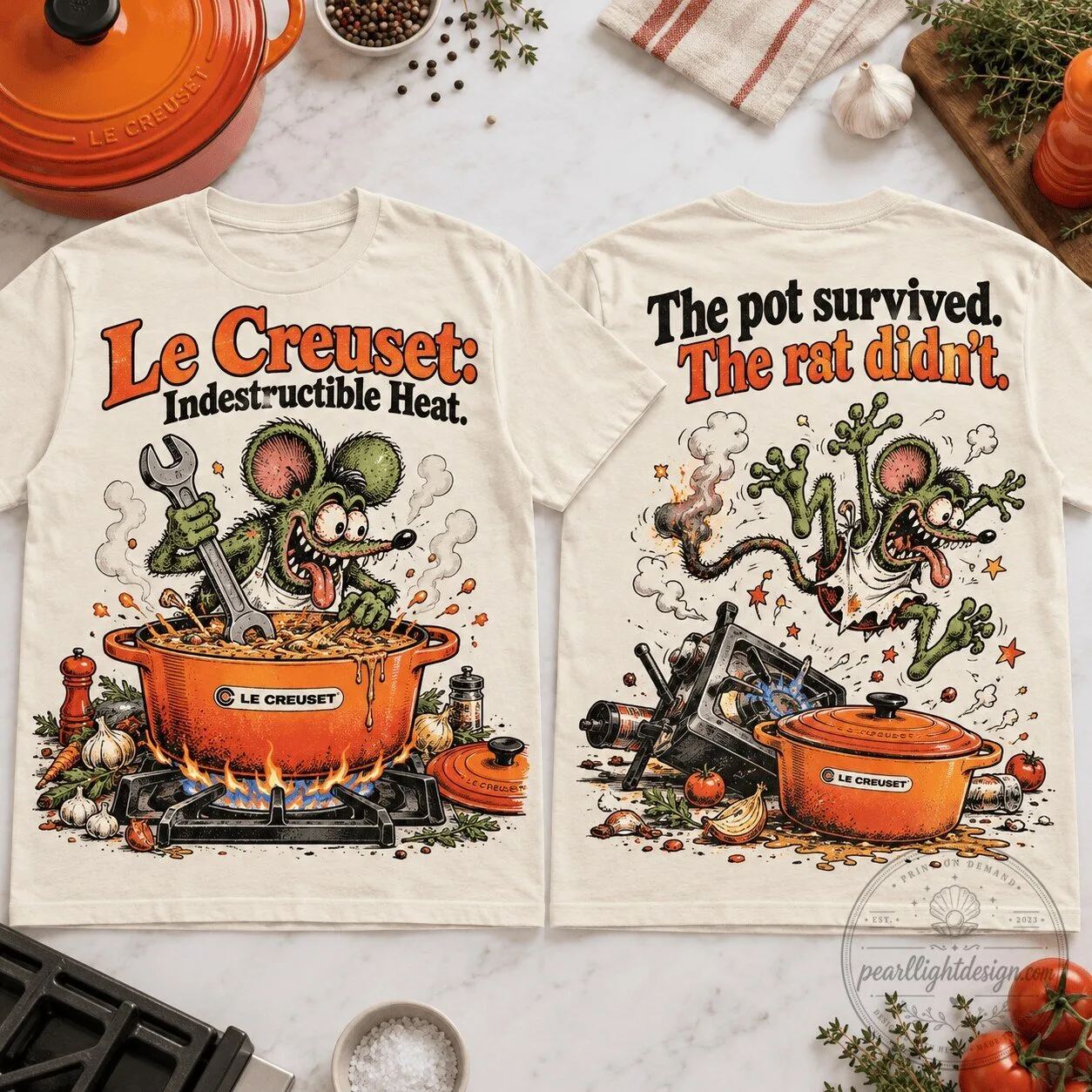 Le Creuset Indestructible Heat Rat Fink Funny Cooking T-Shirt 2 Le Creuset Indestructible Heat Rat Fink Funny Cooking T-Shirt