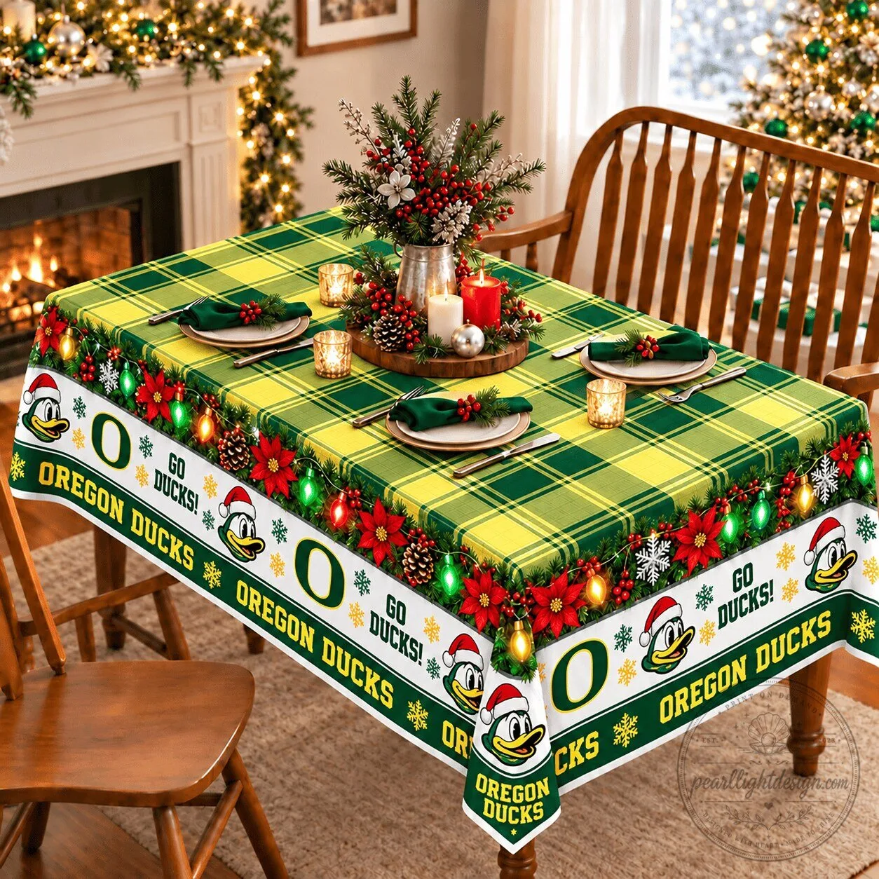 Oregon Ducks Christmas Plaid Holiday Tablecloth 5 Oregon Ducks Christmas Plaid Holiday Tablecloth