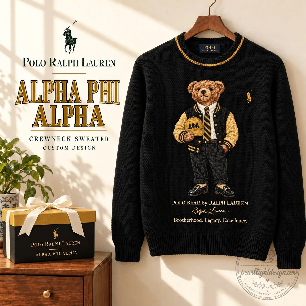 Alpha Phi Alpha Polo Ralph Lauren Bear Black Crewneck Sweater 3 Alpha Phi Alpha Polo Ralph Lauren Bear Black Crewneck Sweater