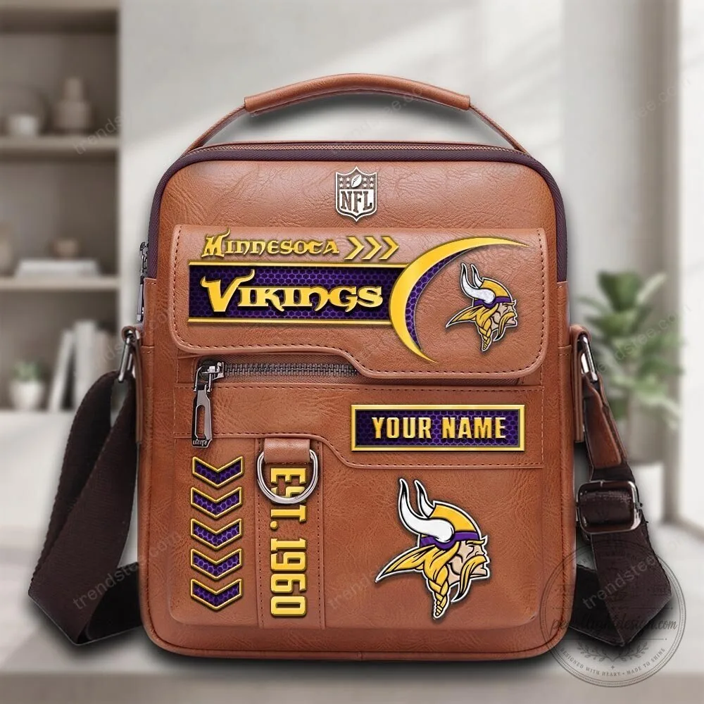 Minnesota Vikings NFL Football Team Logo Personalized Leather Handbag 1 Minnesota Vikings NFL Football Team Logo Personalized Leather Handbag