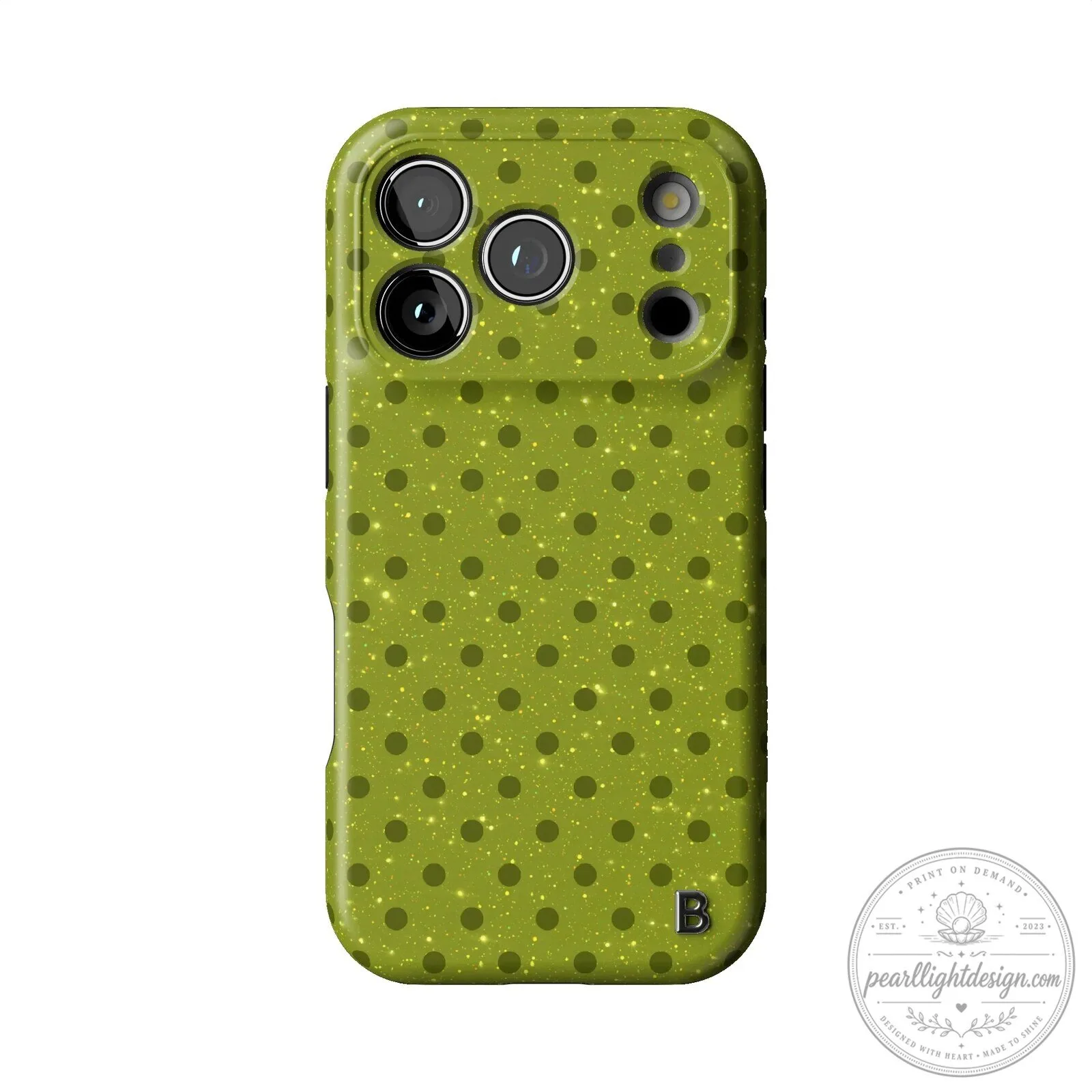 Green Polka Dot Glitter Pattern iPhone Case with B Initial