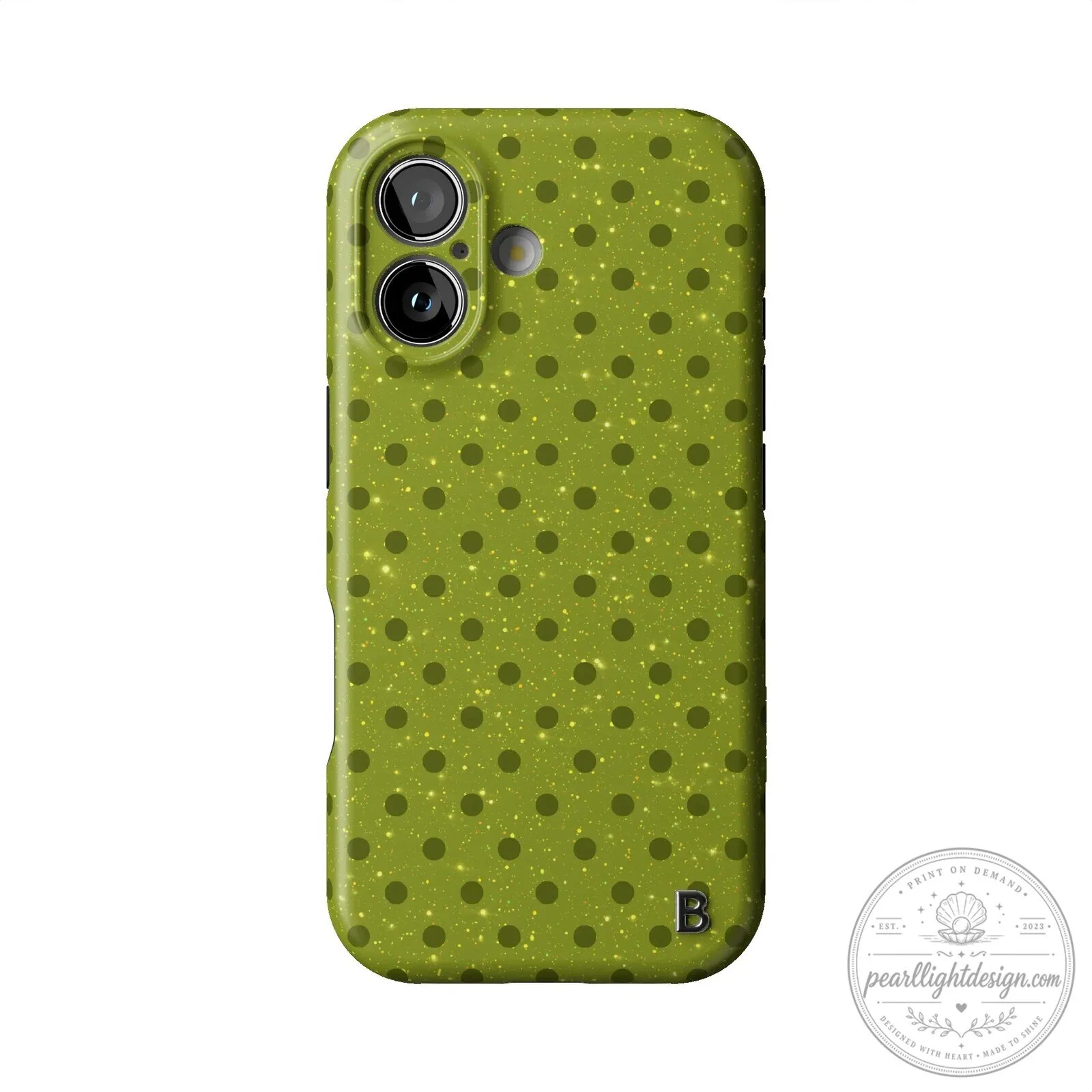 Green Polka Dot Glitter Pattern iPhone Case with B Initial 12 Green Polka Dot Glitter Pattern iPhone Case with B Initial
