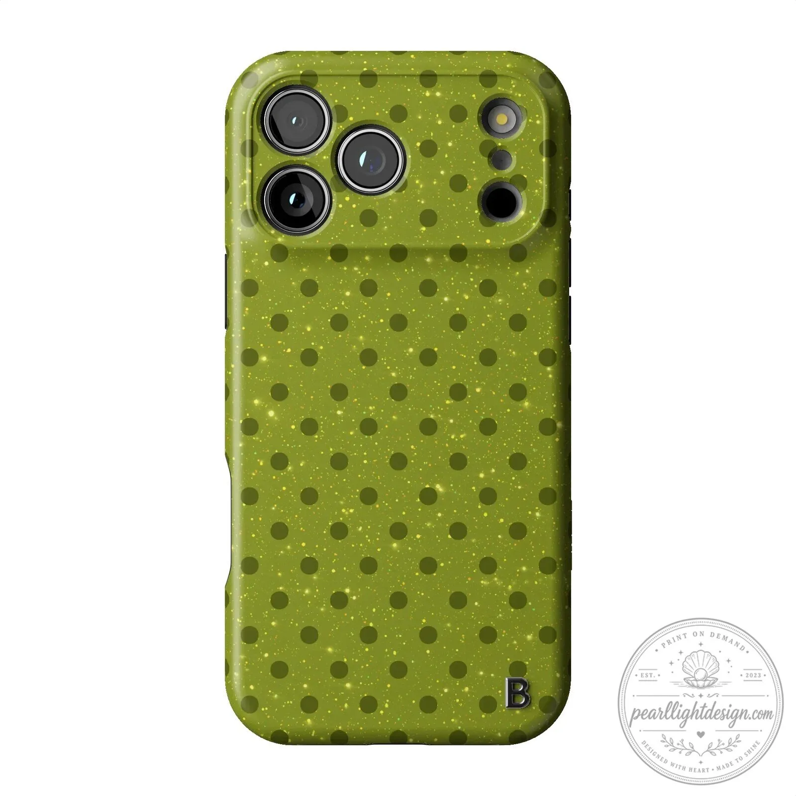Green Polka Dot Glitter Pattern iPhone Case with B Initial 14 Green Polka Dot Glitter Pattern iPhone Case with B Initial