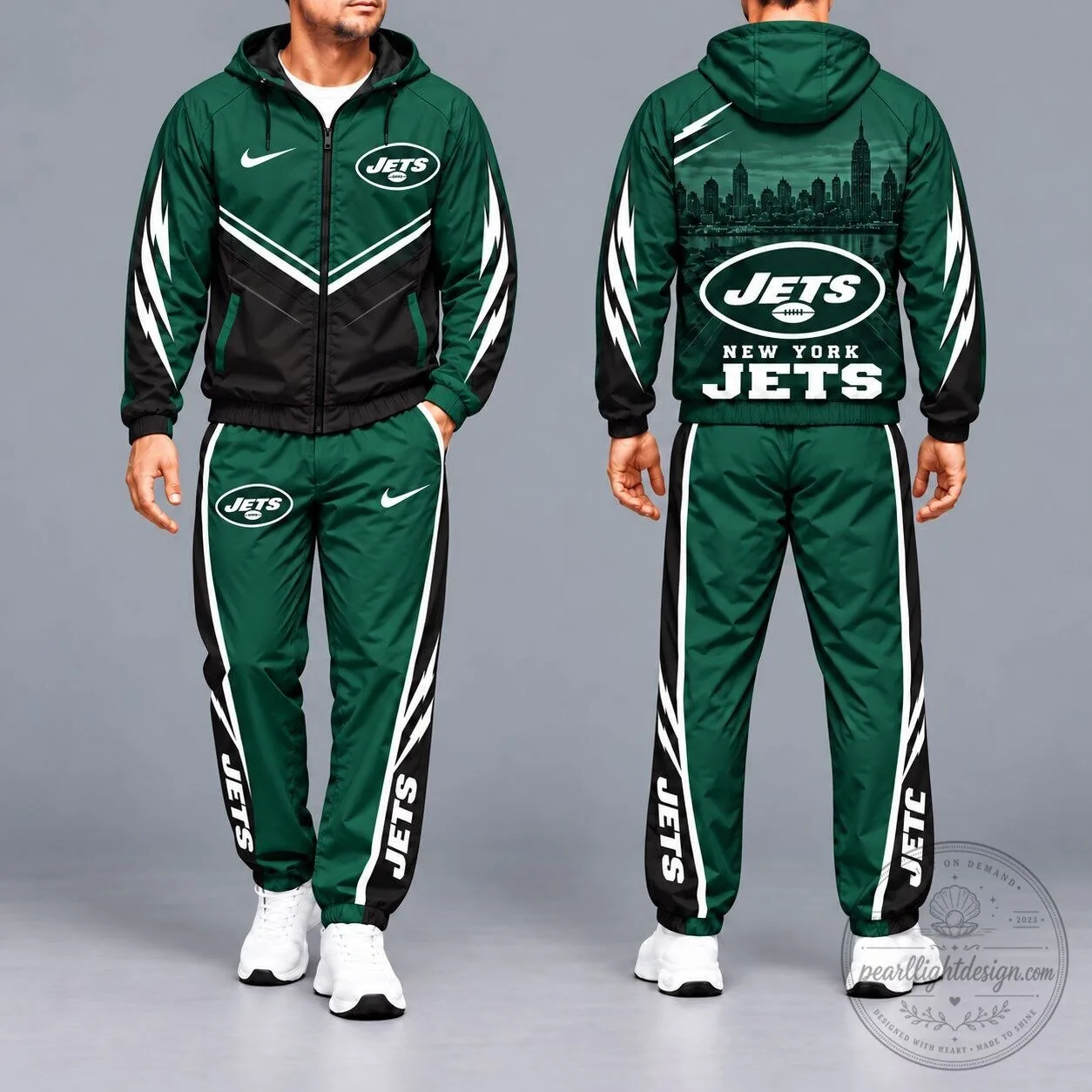 New York Jets National Football League Green and Black Striped Full-Zip Hoodie