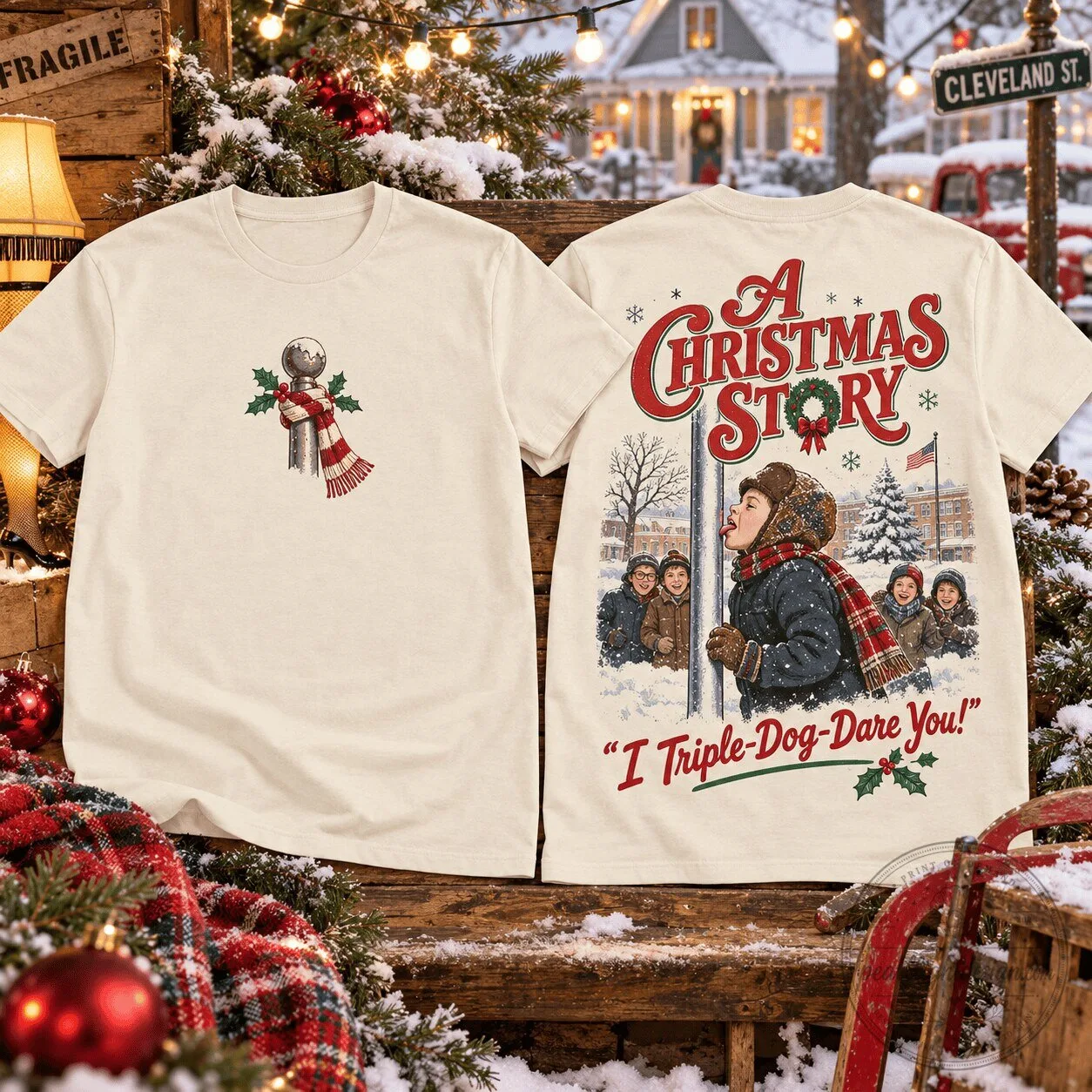 A Christmas Story Triple Dog Dare Ralphie Tongue Stuck to Pole T-Shirt