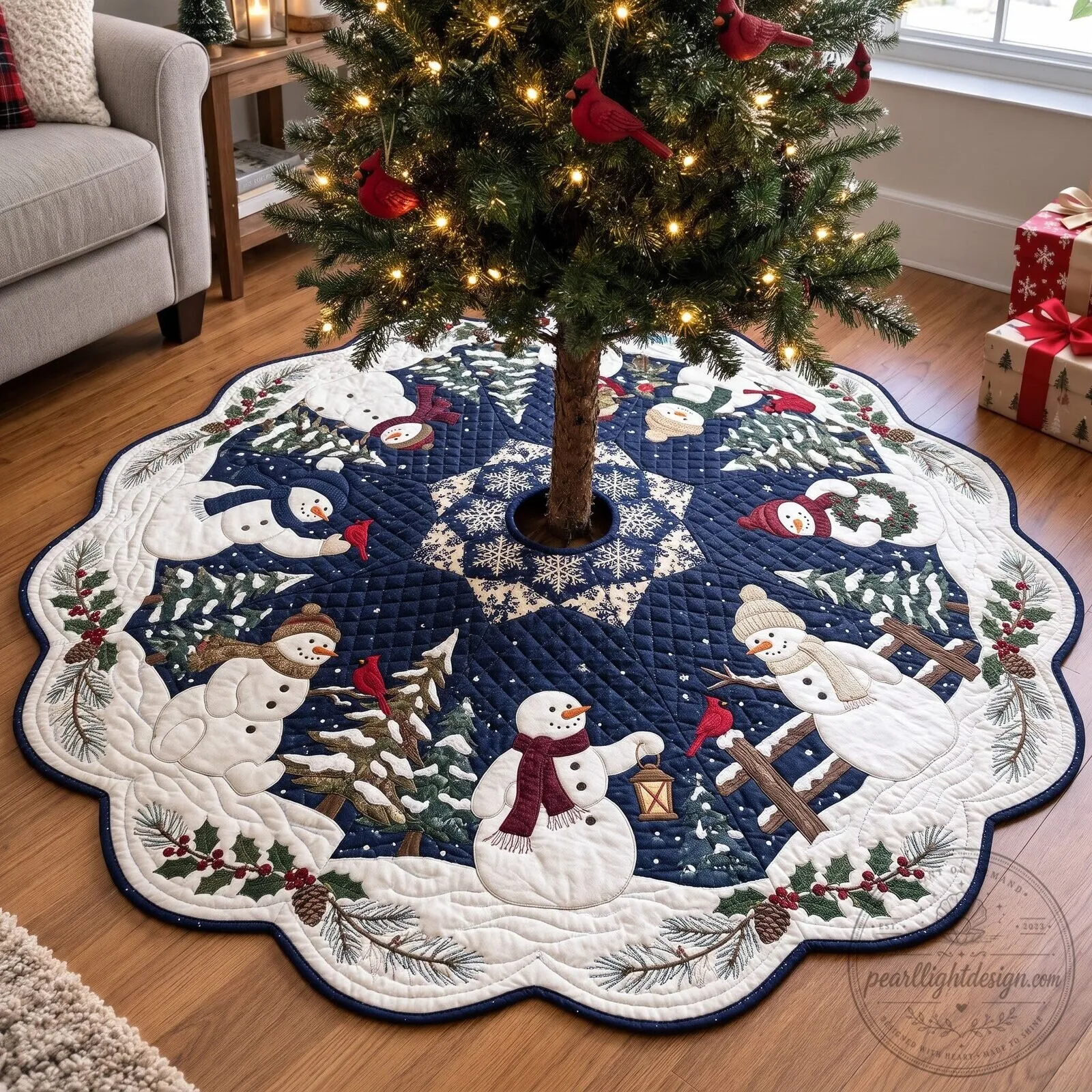 Christmas Snowman Winter Wonderland Quilted Tree Skirt